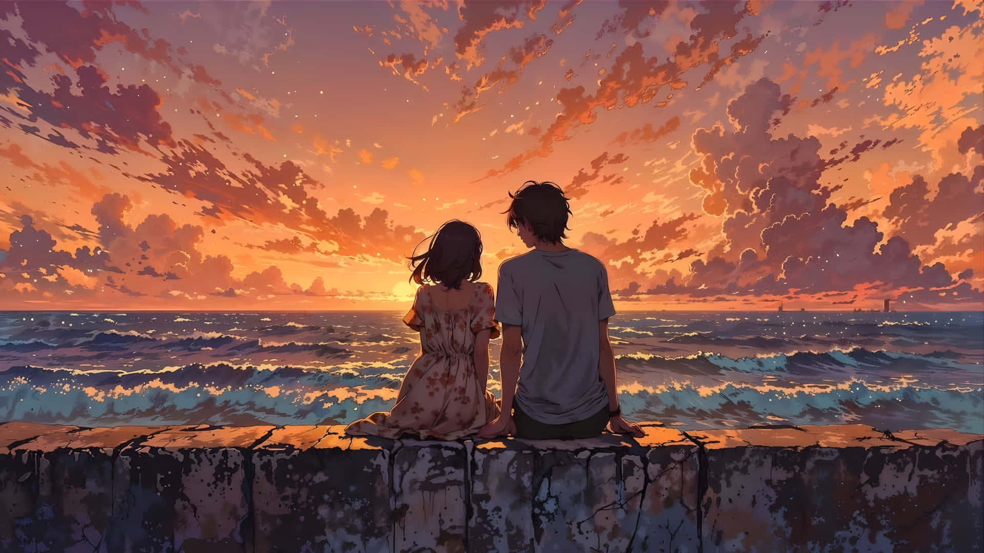 Lofi Love, sunset, firey sunset, Full HD Desktop Wallpaper