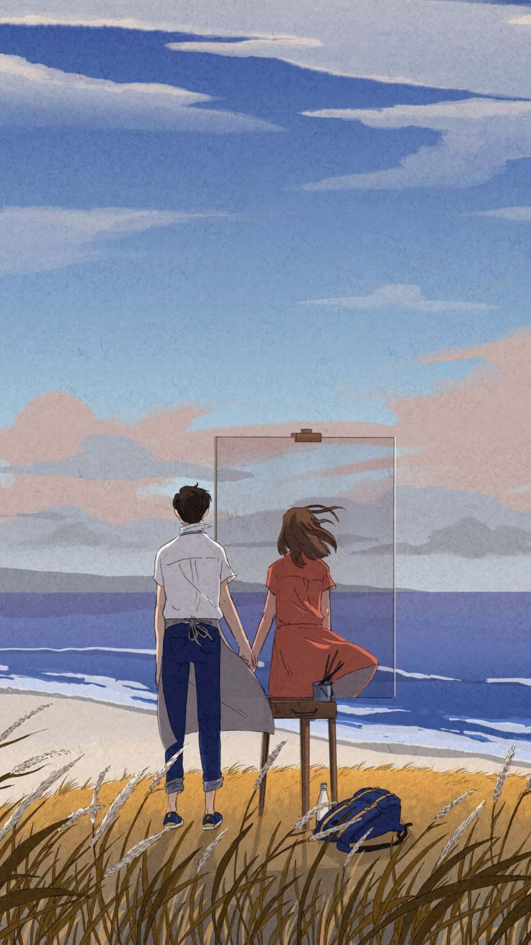 Lofi Love, beach, sunset, Full HD Phone Wallpaper