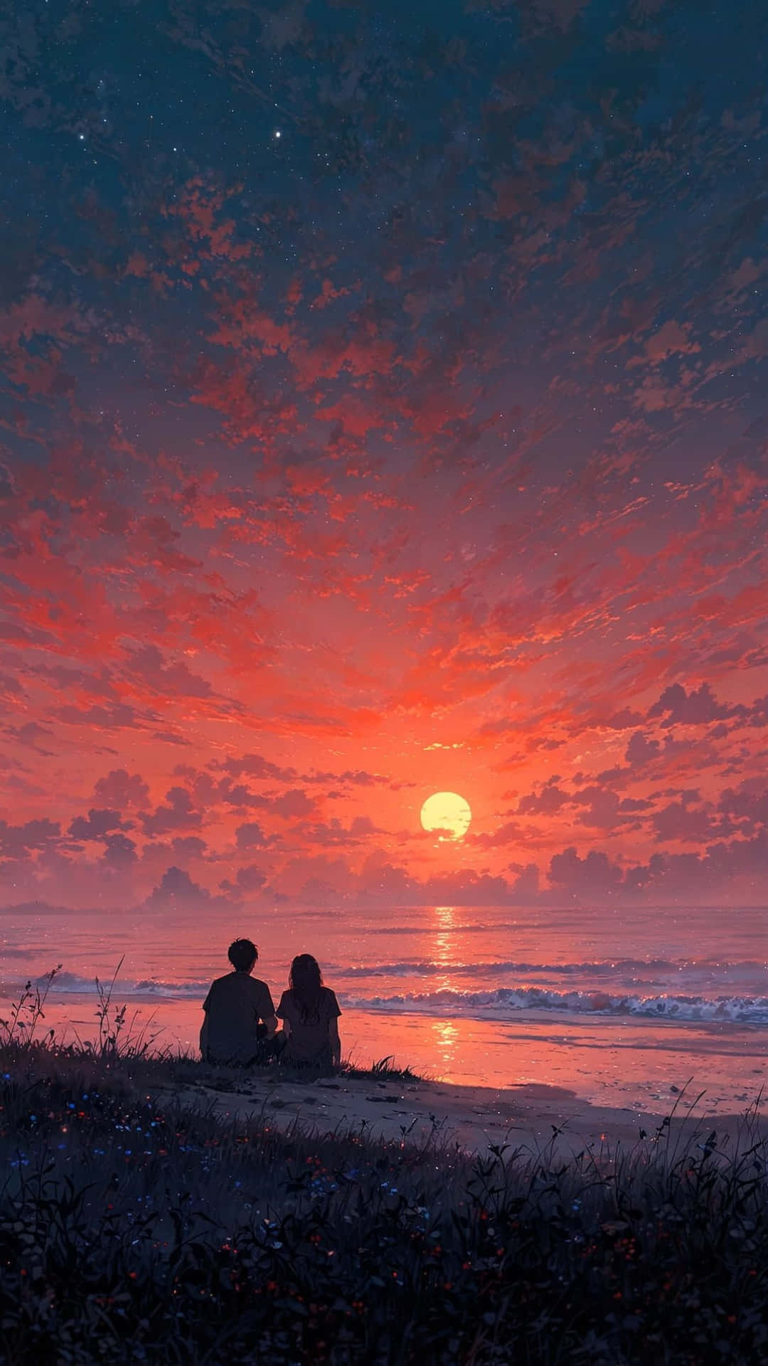 Lofi Love, sunset, beach, Full HD Phone Wallpaper
