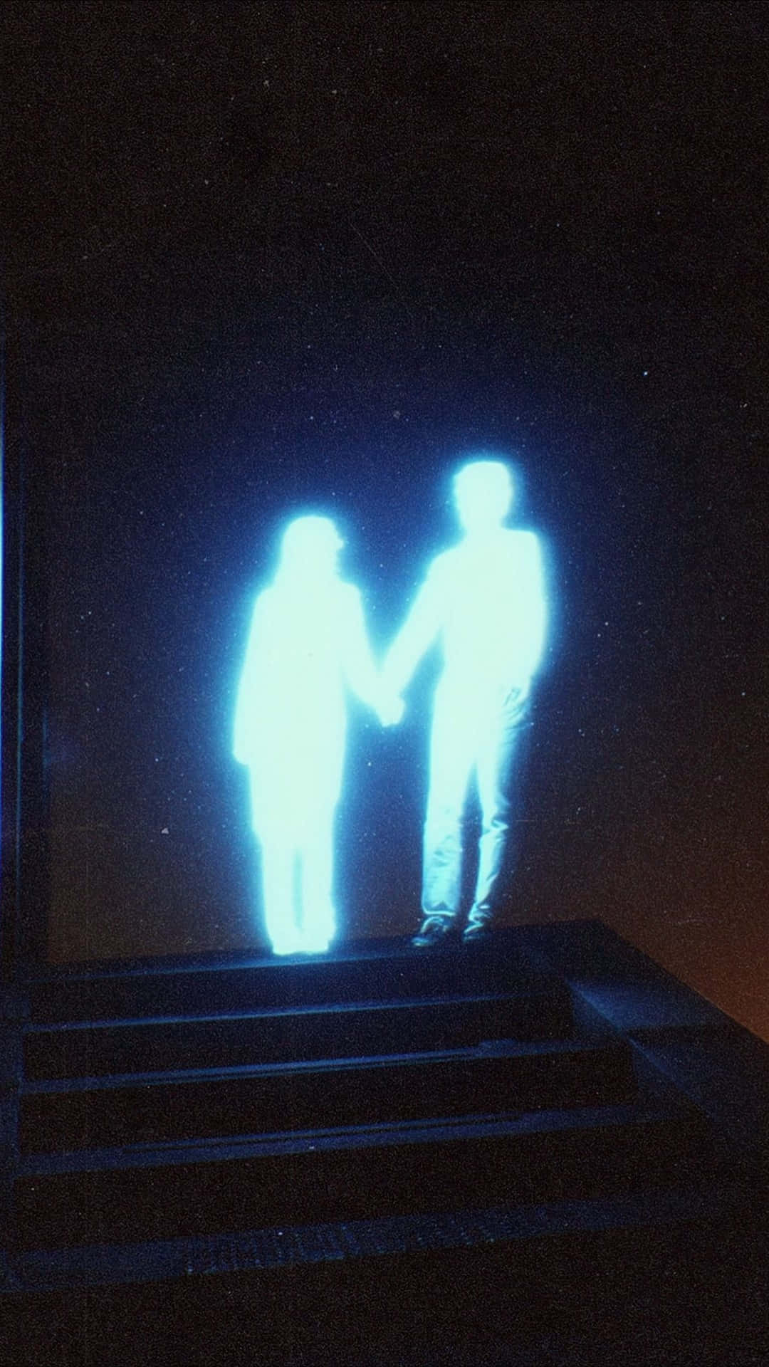 Lofi Love, glowing blue human figures, dark steps, Full HD Phone Wallpaper