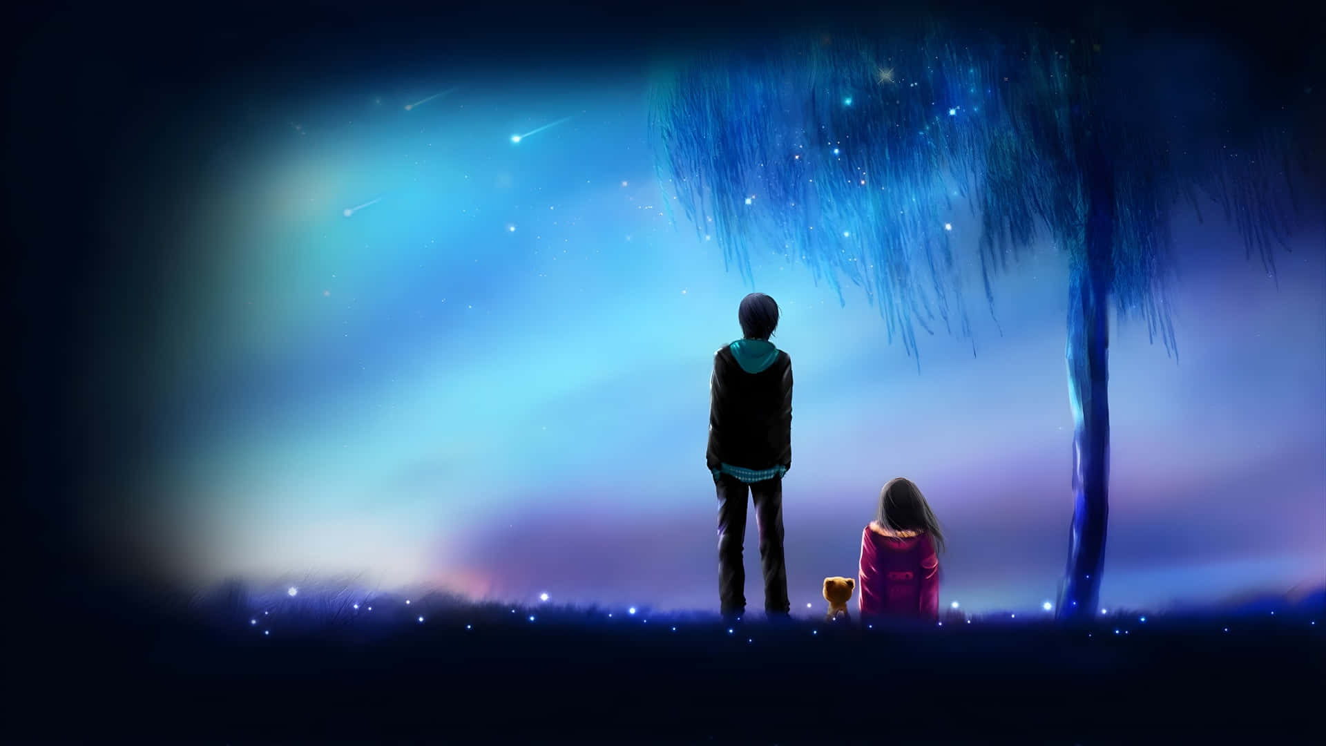Lofi Love, nightscape, starry night sky, Full HD Desktop Wallpaper