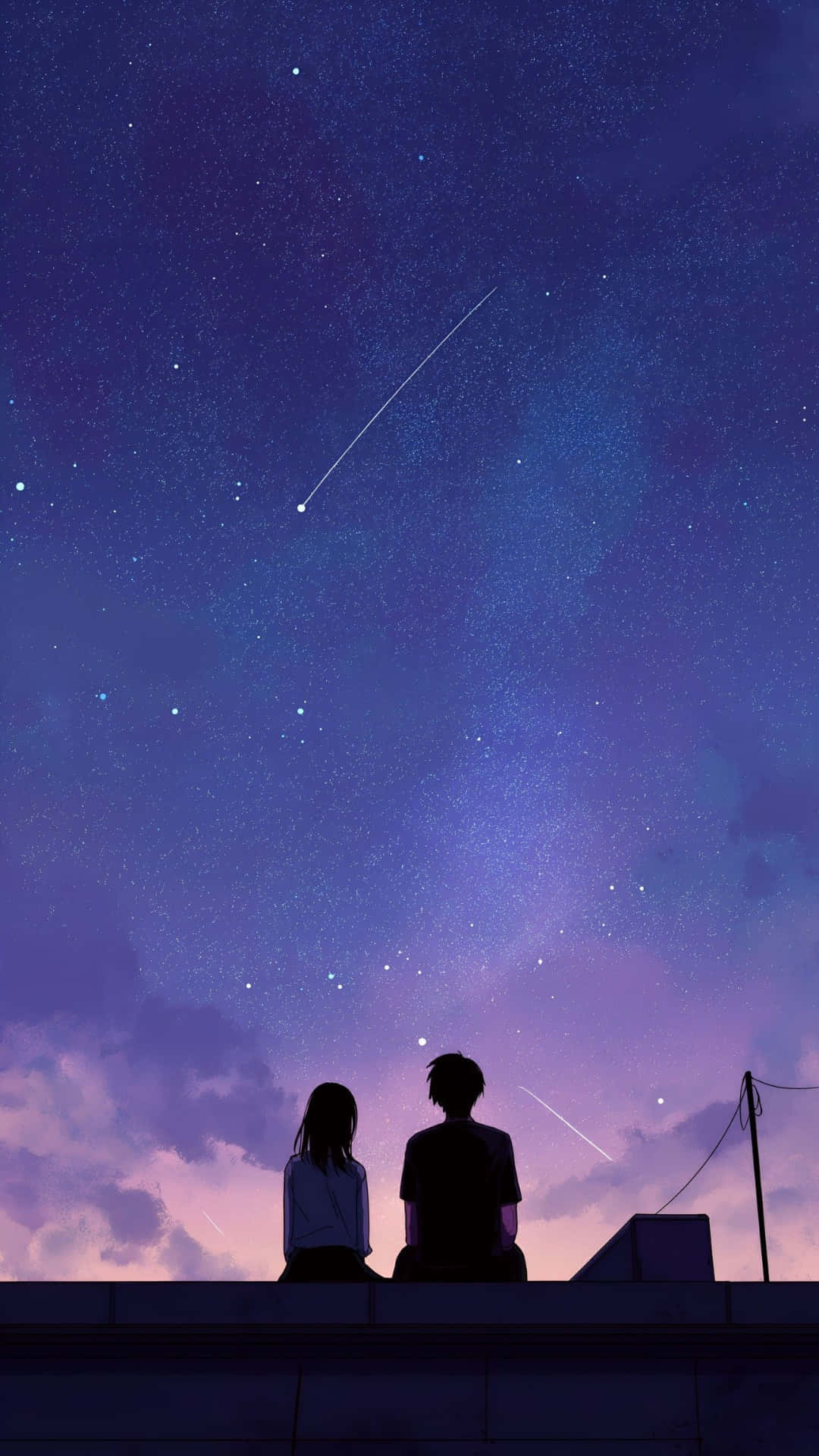 Lofi Love, starry skies, rooftop, Full HD Phone Wallpaper