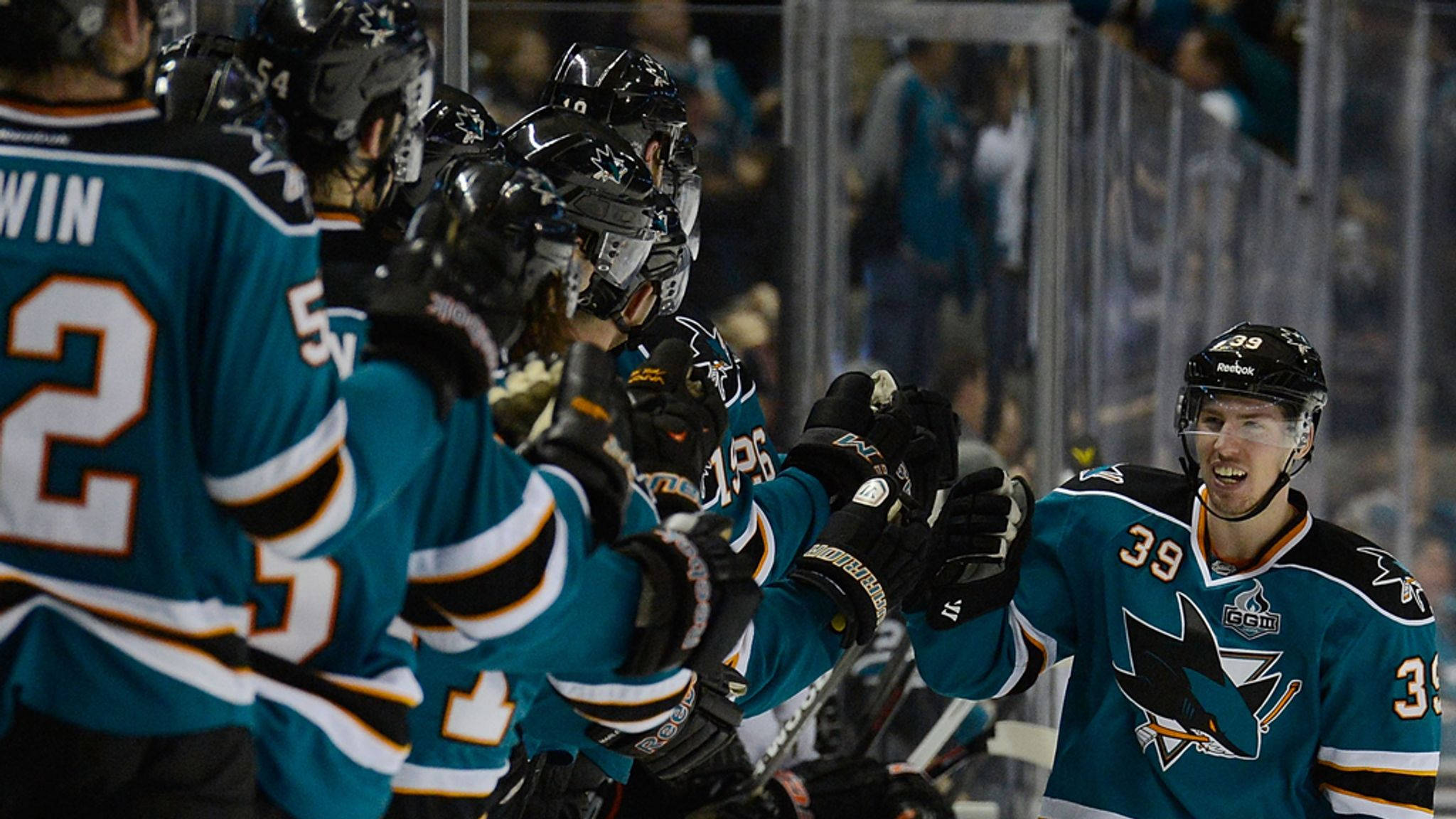 Logan Couture, teal jerseys, arena lights, Full HD Desktop Wallpaper