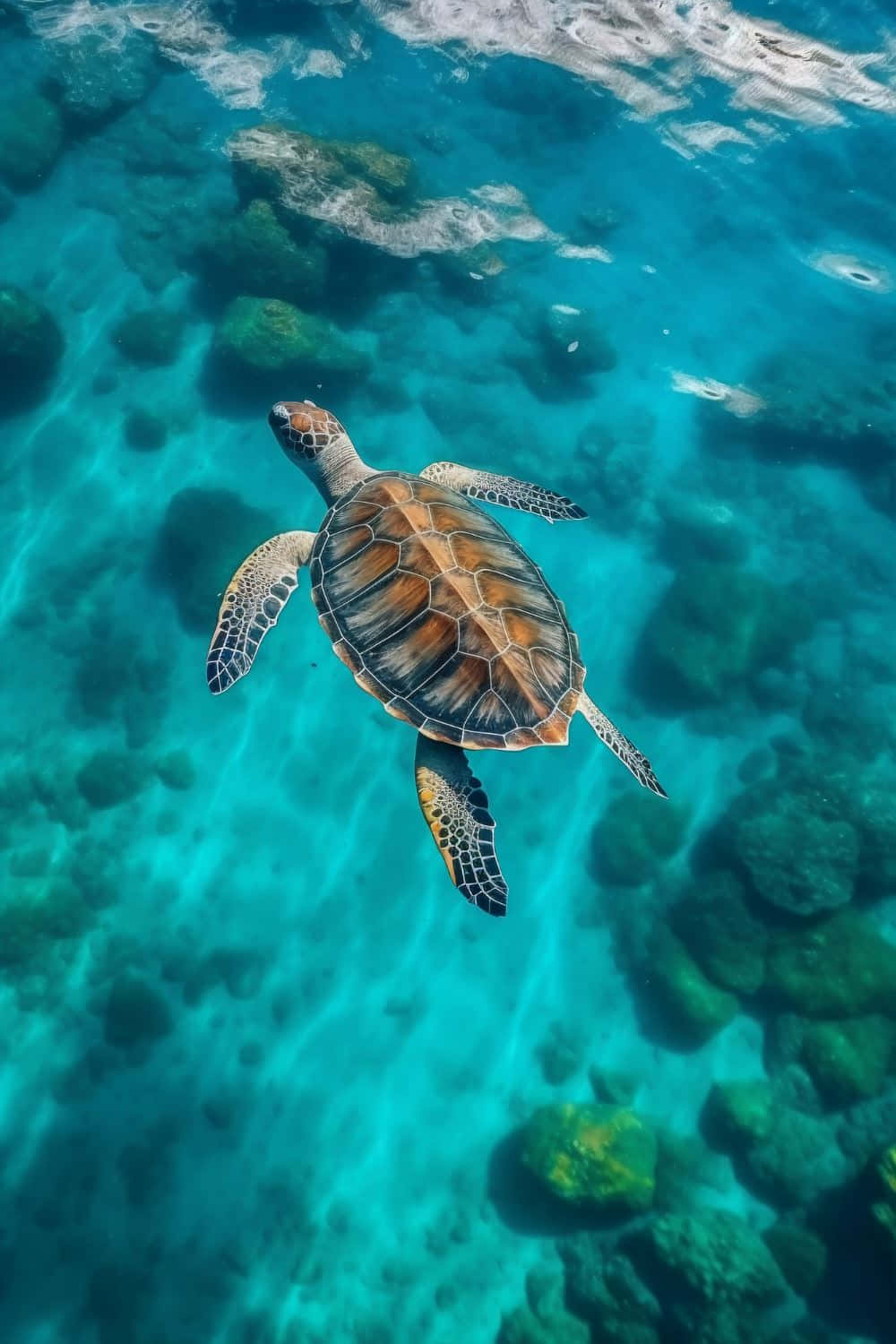 Loggerhead Sea Turtle, coral reef, turquoise water, HD Phone Wallpaper