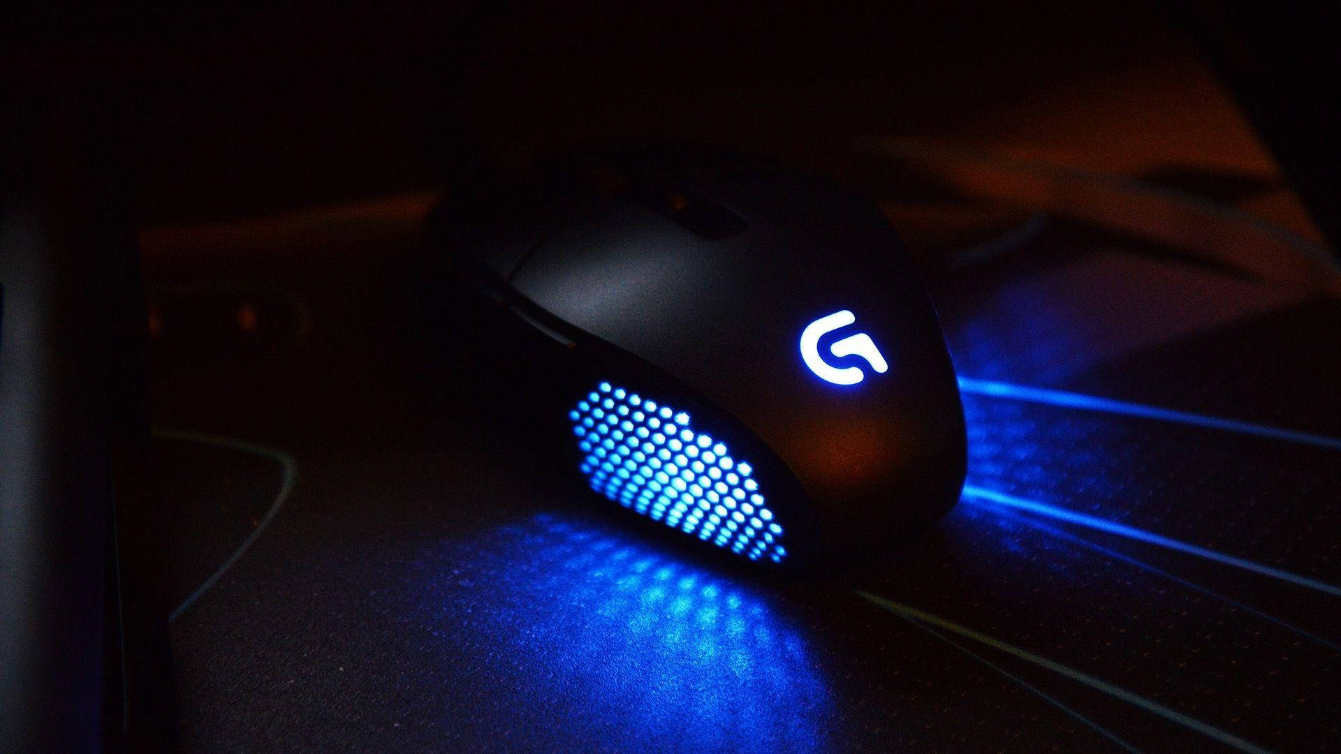Logitech, gaming mouse, glowing blue LED lights, Full HD Desktop Wallpaper
