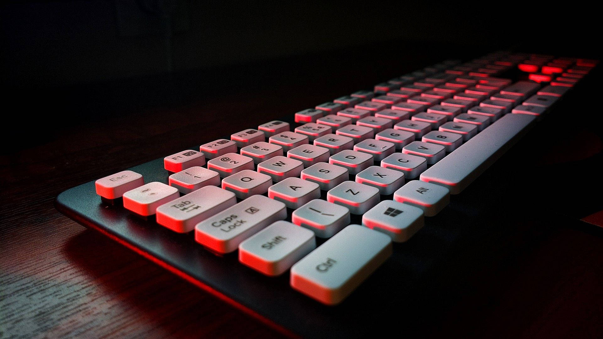 Logitech, white keyboard, red backlighting, Full HD Desktop Wallpaper