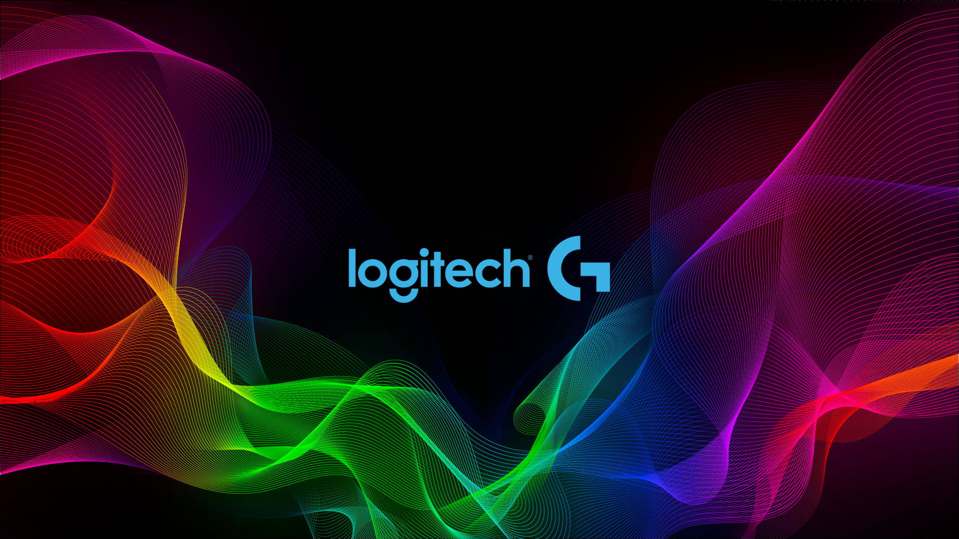 Logitech G logo, black background, vibrant rainbow-colored flowing lines, Full HD Desktop Wallpaper