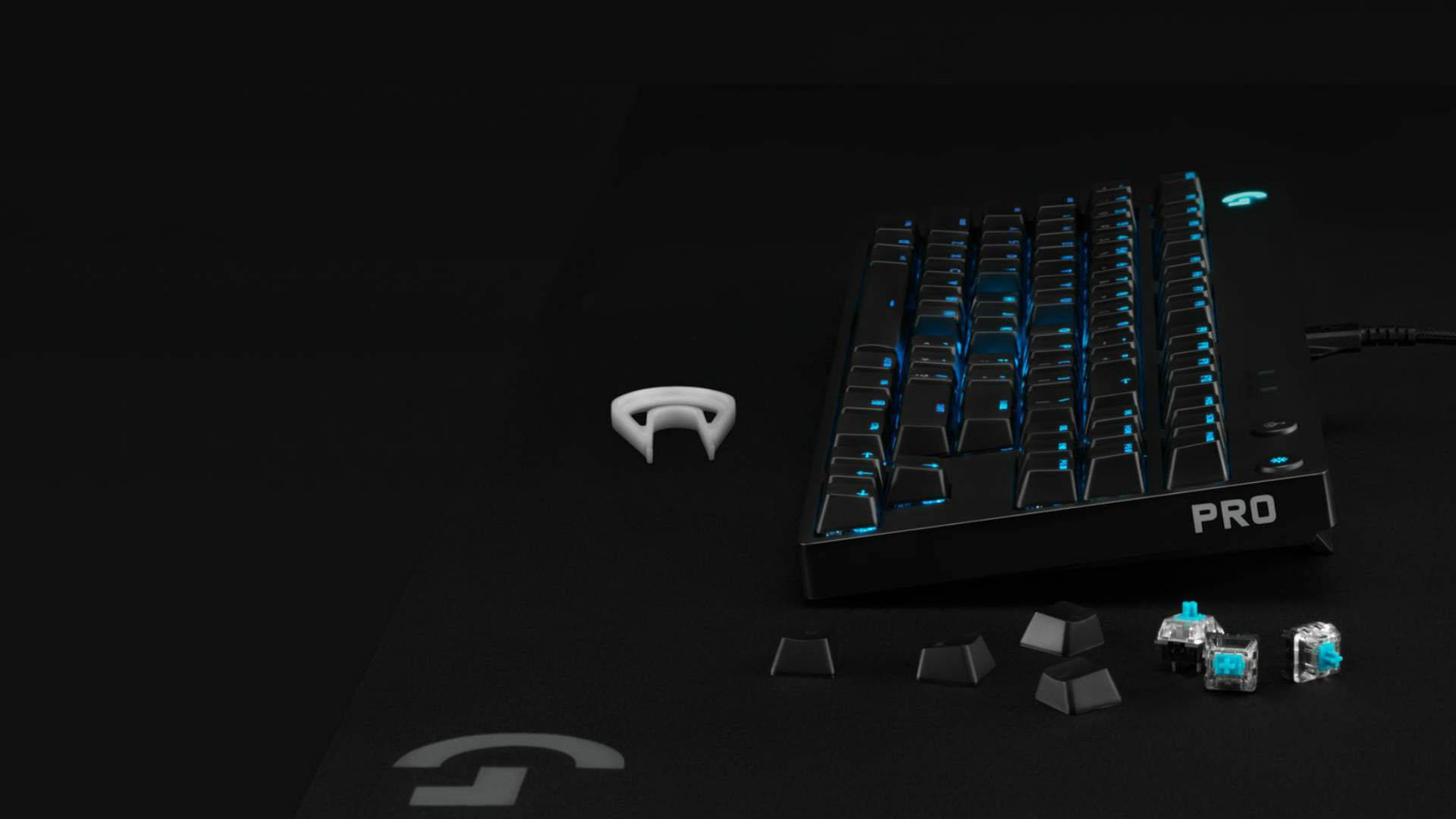 Logitech, mechanical keyboard, blue backlighting, Full HD Desktop Wallpaper