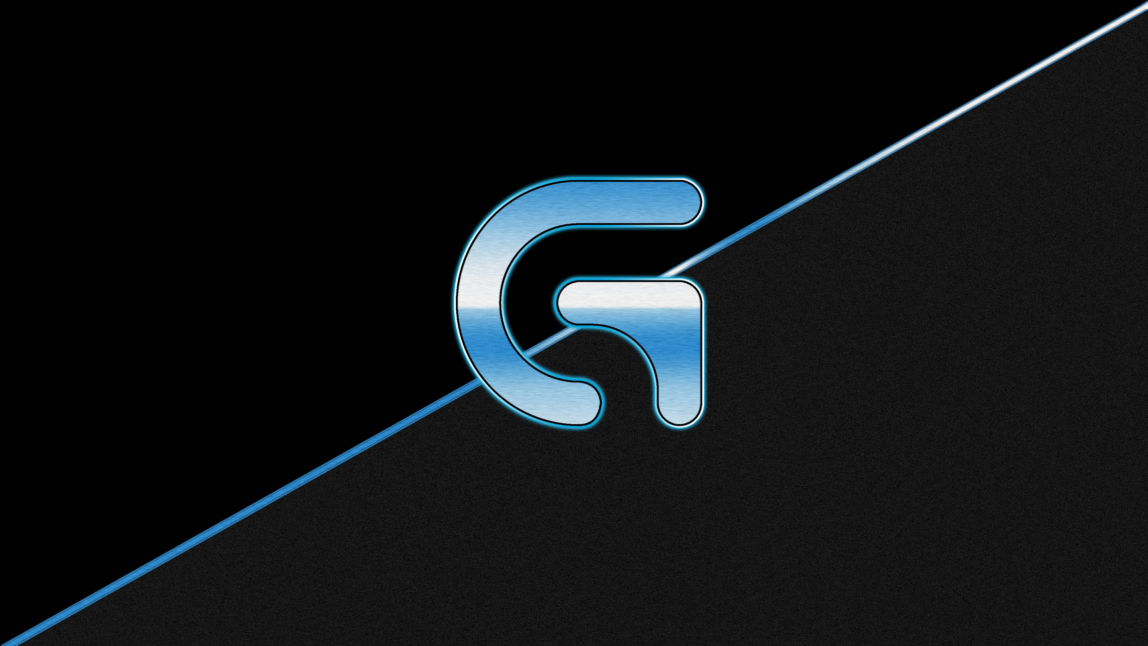 Logitech, blue metallic logo, glowing outline, 4K Desktop Wallpaper