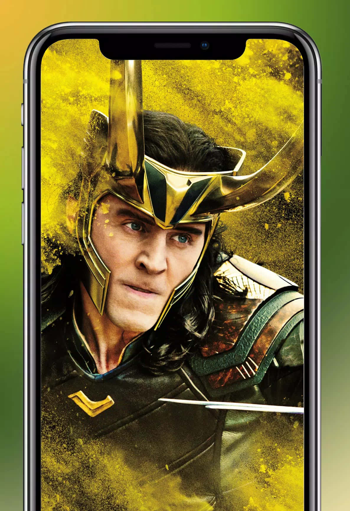 Loki, golden helmet, vibrant yellow and green background, HD Phone Wallpaper