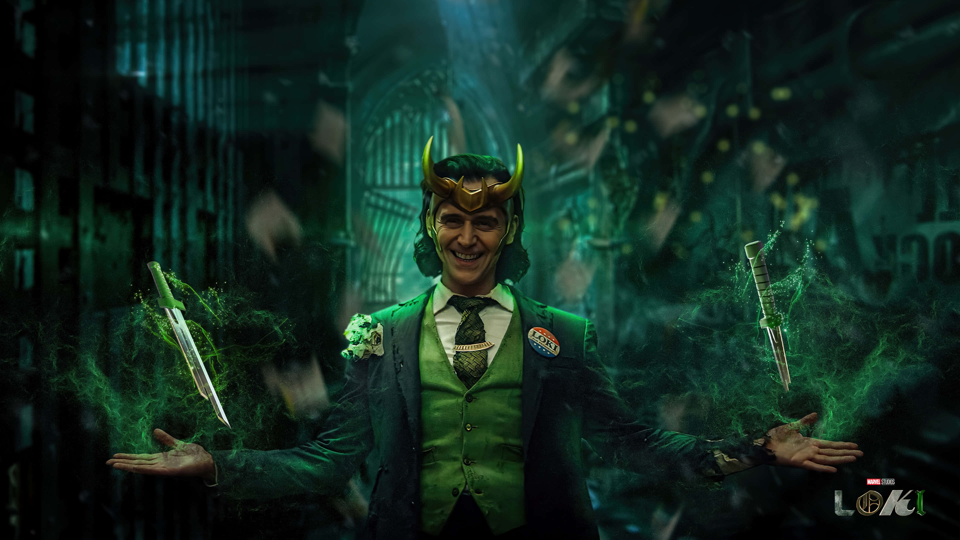 Loki, green suit, horned helmet, 4K Desktop Wallpaper