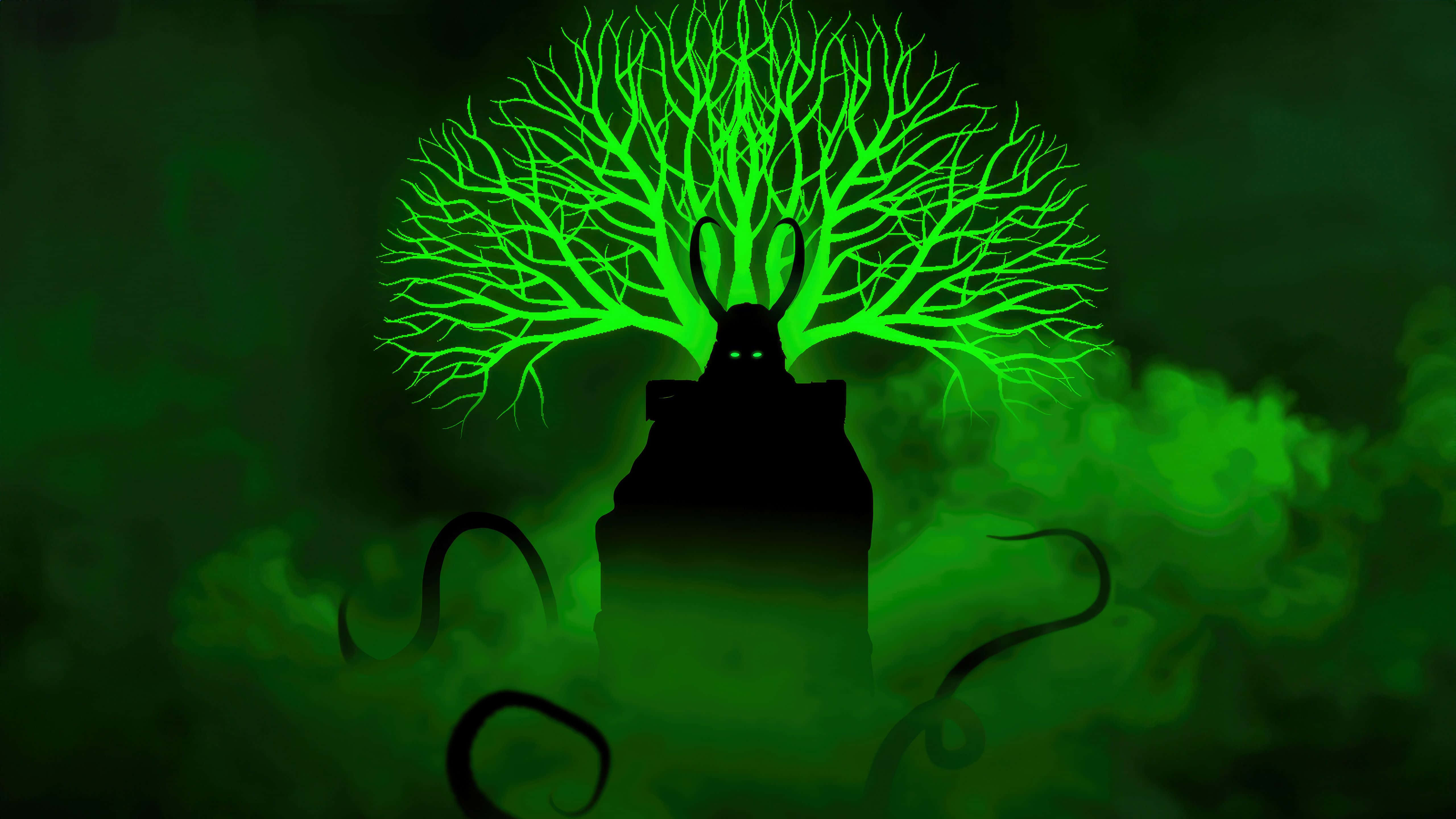 Loki Season 2, green mystical tree, glowing green tree, 5K Desktop Wallpaper