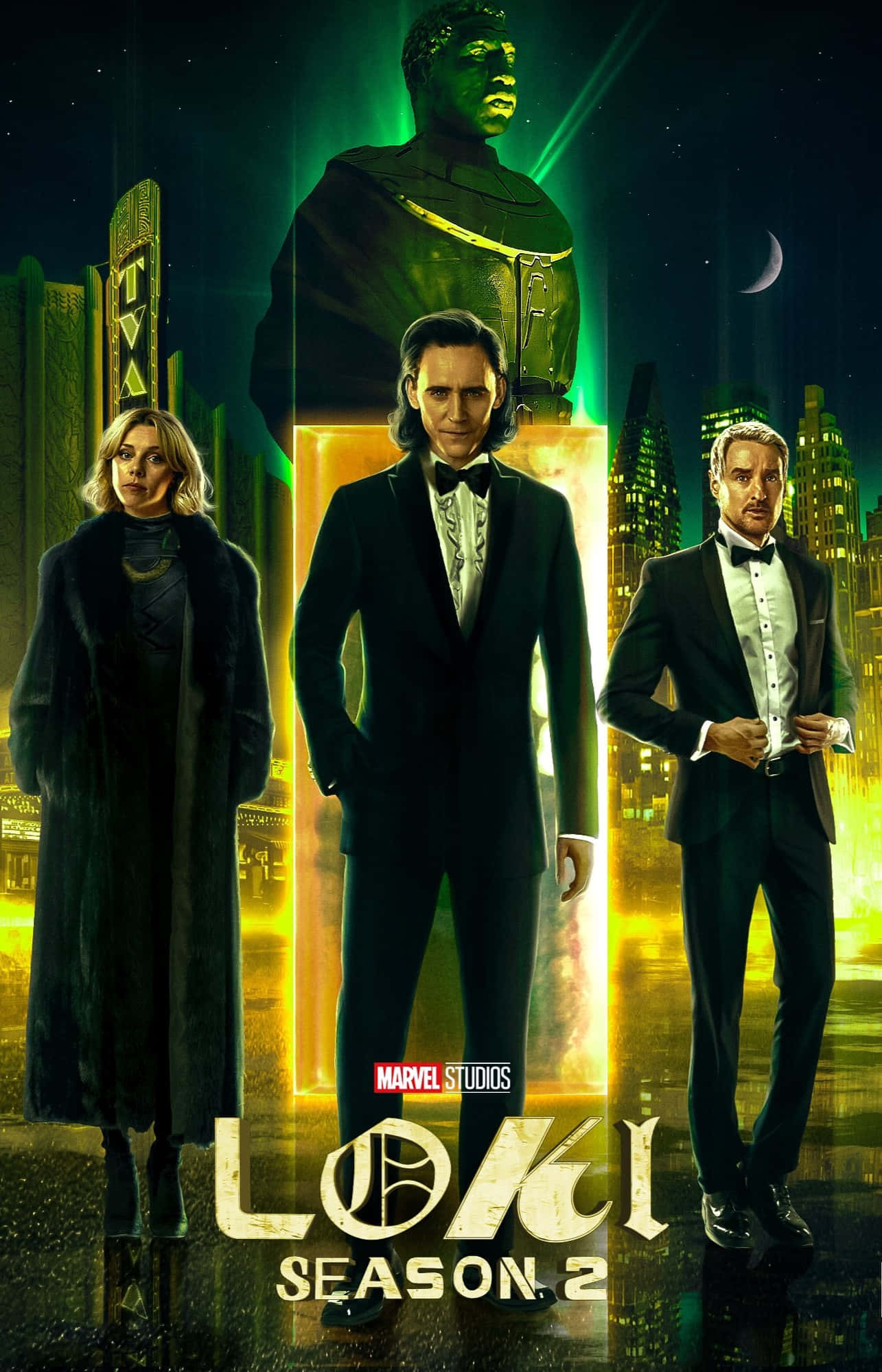 Loki Season 2, tuxedos, glowing green statue, Full HD Phone Wallpaper