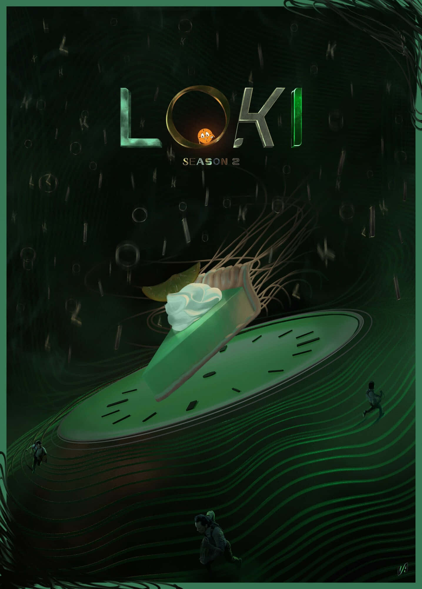 Loki Season 2, surreal green-tinted poster, floating clock, Full HD Phone Wallpaper