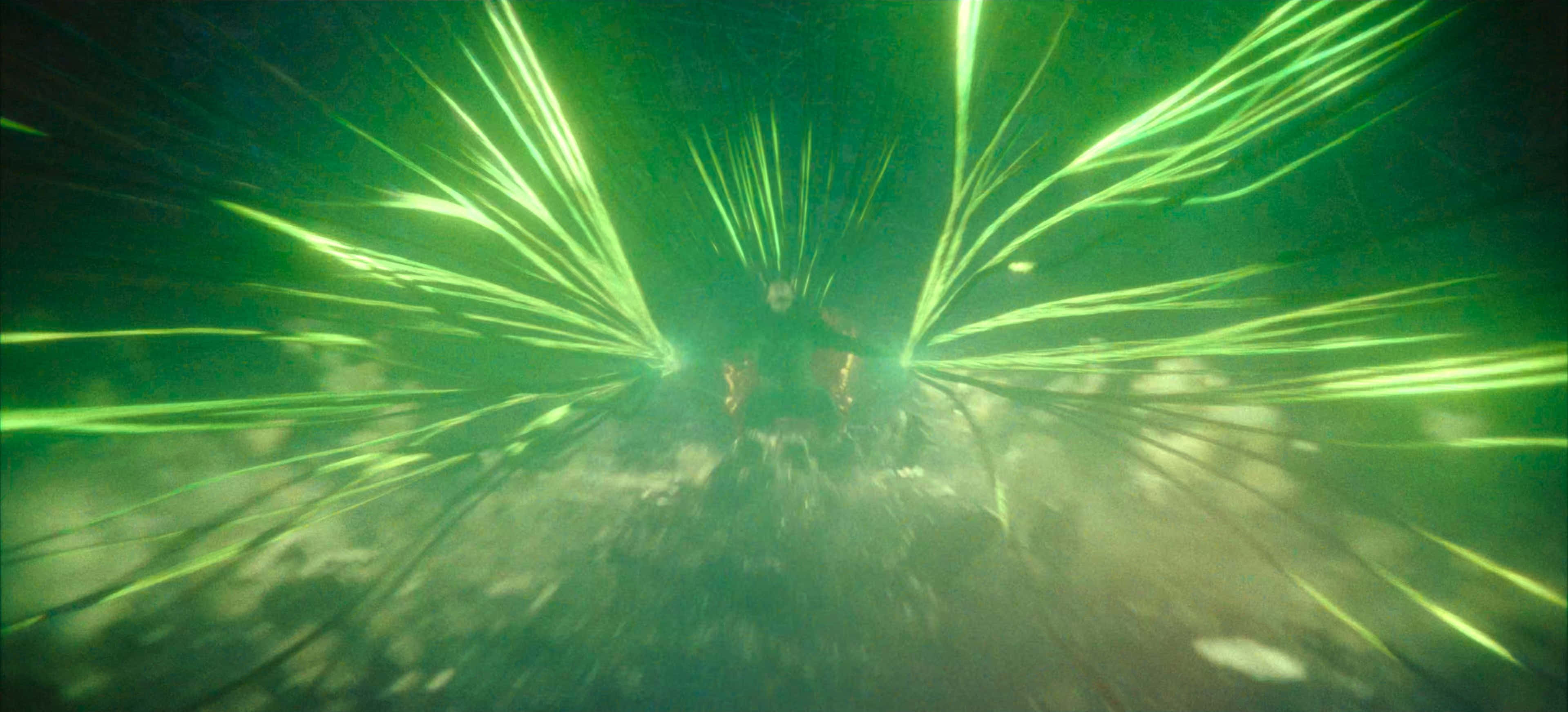 Loki Season 2, space travel scene, radiant green energy burst, 2K Desktop Wallpaper