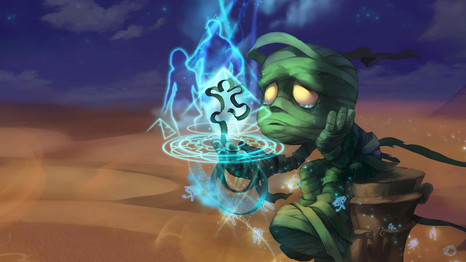 LOL 1920 X 1080 Gaming, mummy character, glowing blue magic, Full HD Desktop Wallpaper