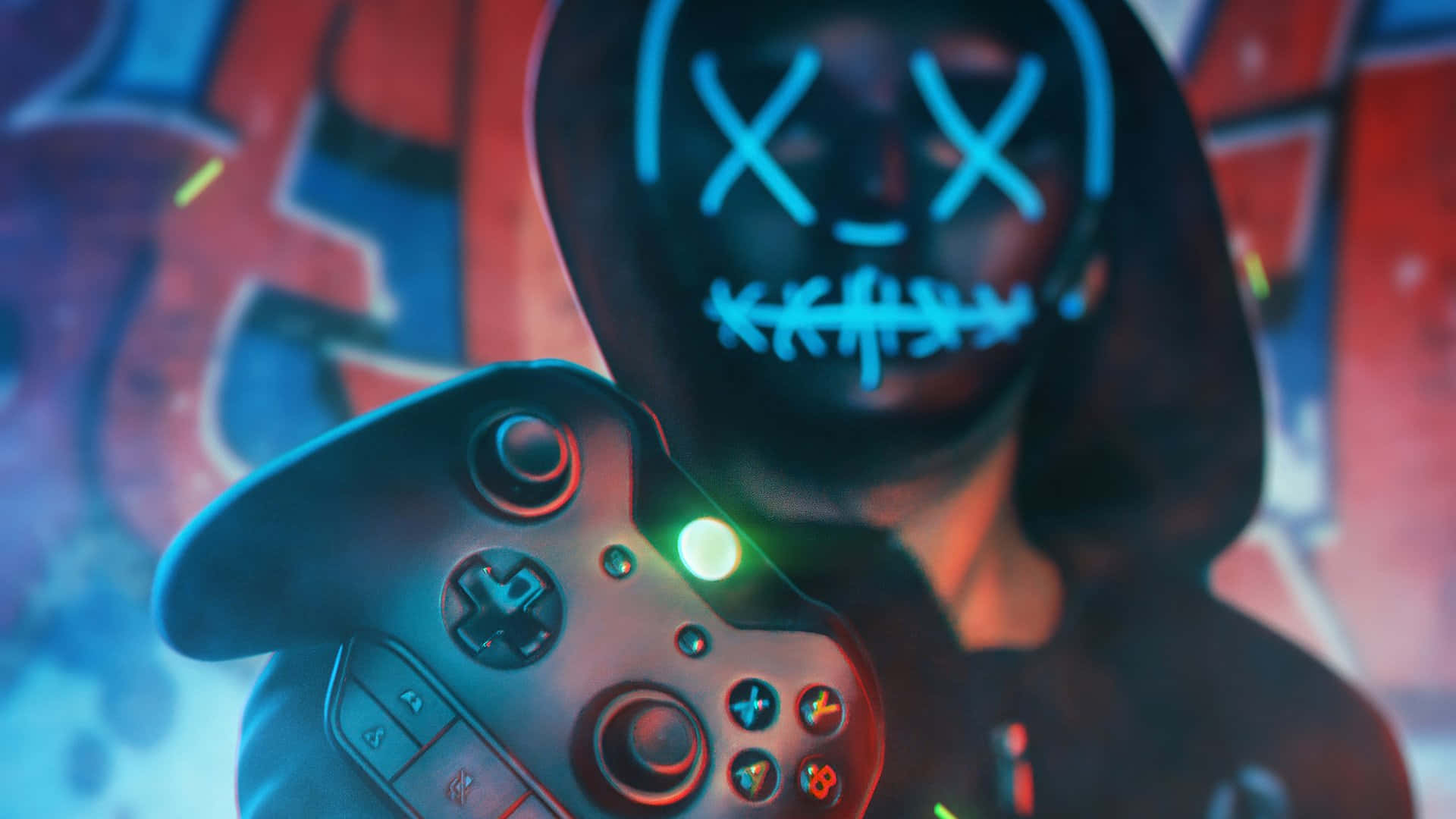 Neon Boy, 1920 x 1080 HD Gaming, glowing blue stitched face, Full HD Desktop Wallpaper