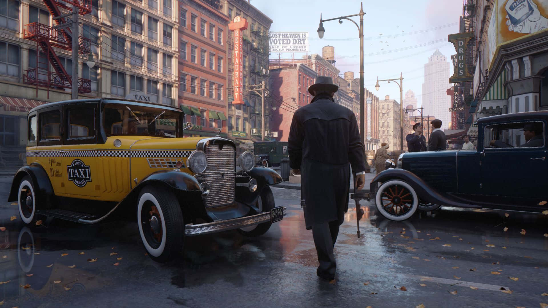 1920 x 1080 HD, trench coat, wet city street, Full HD Desktop Wallpaper