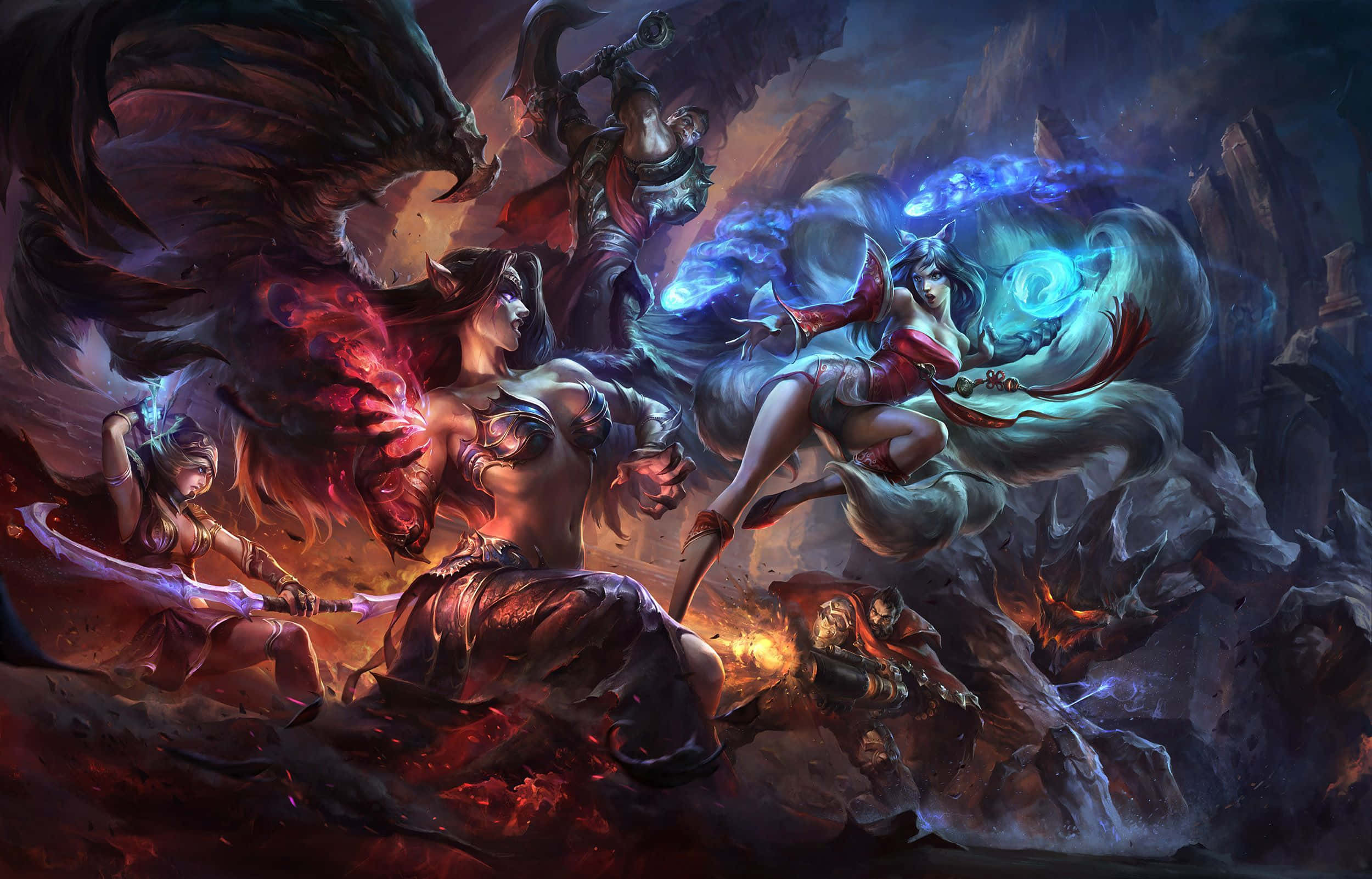 LOL 1920 X 1080 Gaming, fantasy warriors, fiery cavern, Full HD Desktop Wallpaper