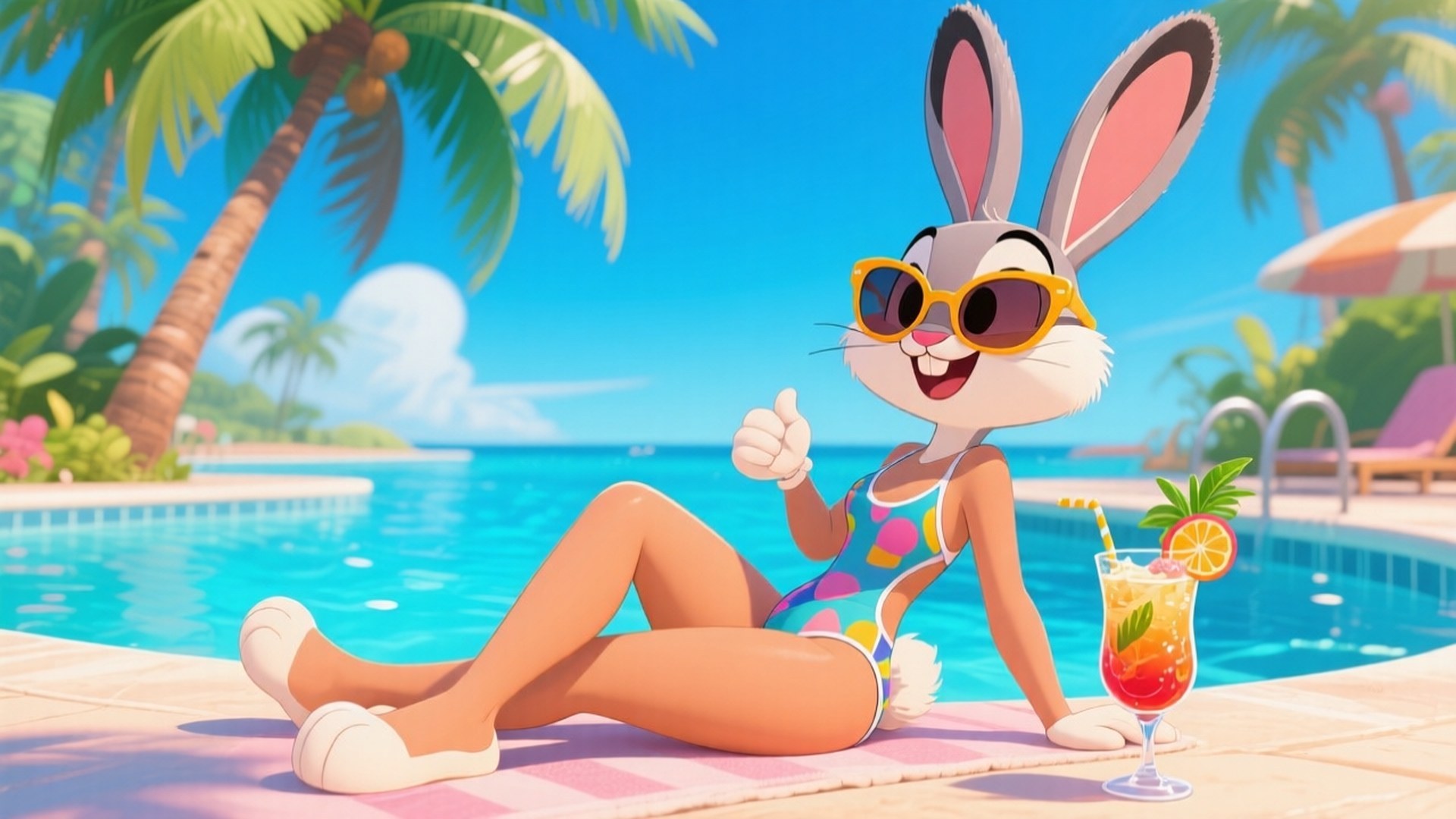 Lola Bunny, poolside paradise, sunglasses, Full HD Desktop Wallpaper