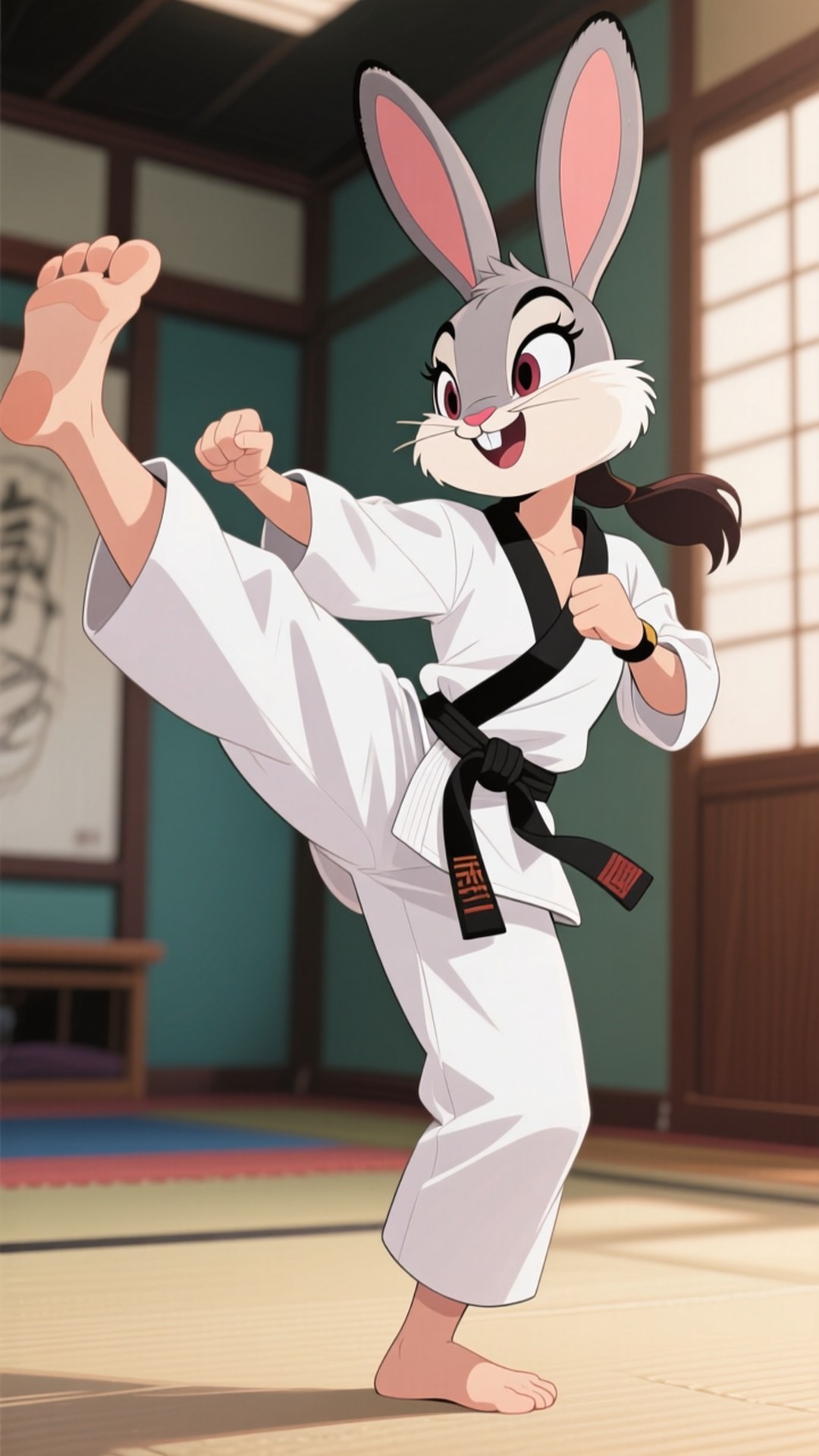 Lola bunny, white karate gi, black belt, Full HD Phone Wallpaper