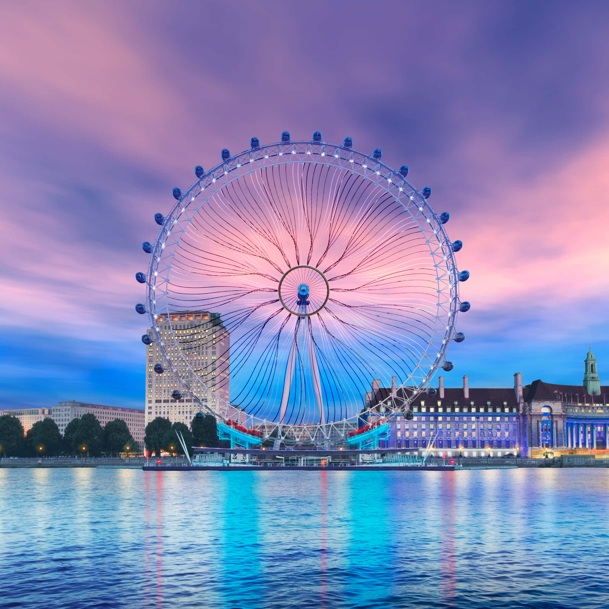 London Eye, twilight sky, calm Thames, Full HD Desktop Wallpaper