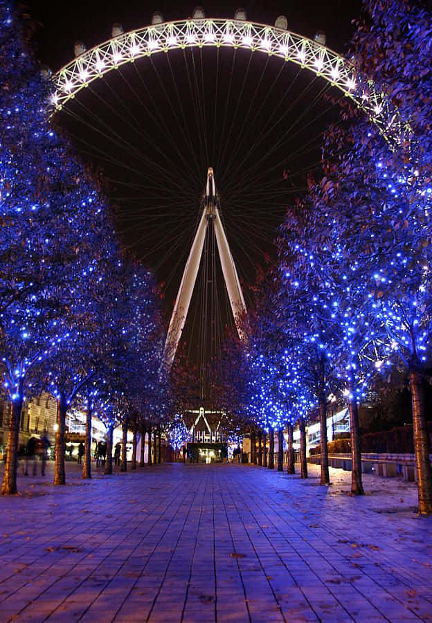 London Eye, Ferris wheel, snowy pathway, SD Phone Wallpaper