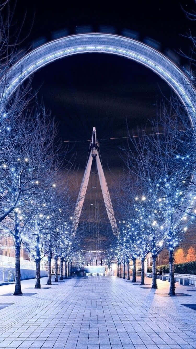 London Eye, winter night, blue lights, HD Phone Wallpaper