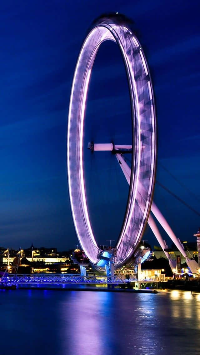 London Eye, purple lights, deep blue night sky, SD Phone Wallpaper
