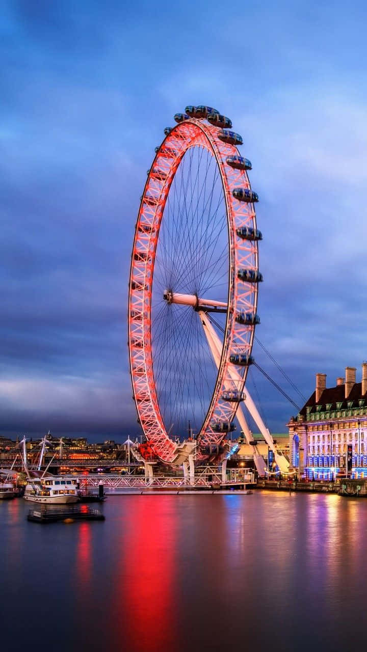 London Eye, twilight sky, calm Thames River, HD Phone Wallpaper