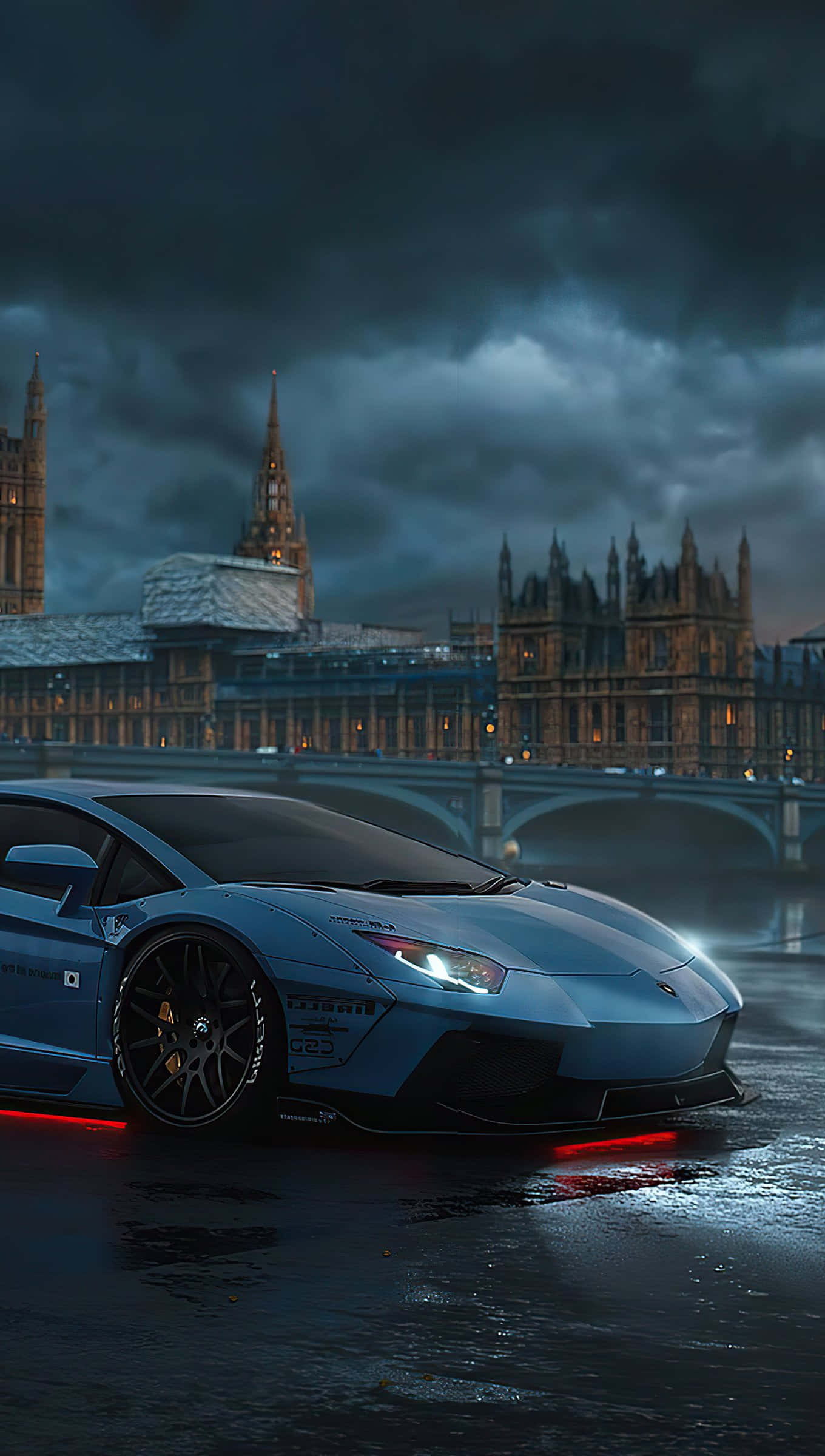 London, iPhone, sleek blue sports car, Full HD Phone Wallpaper