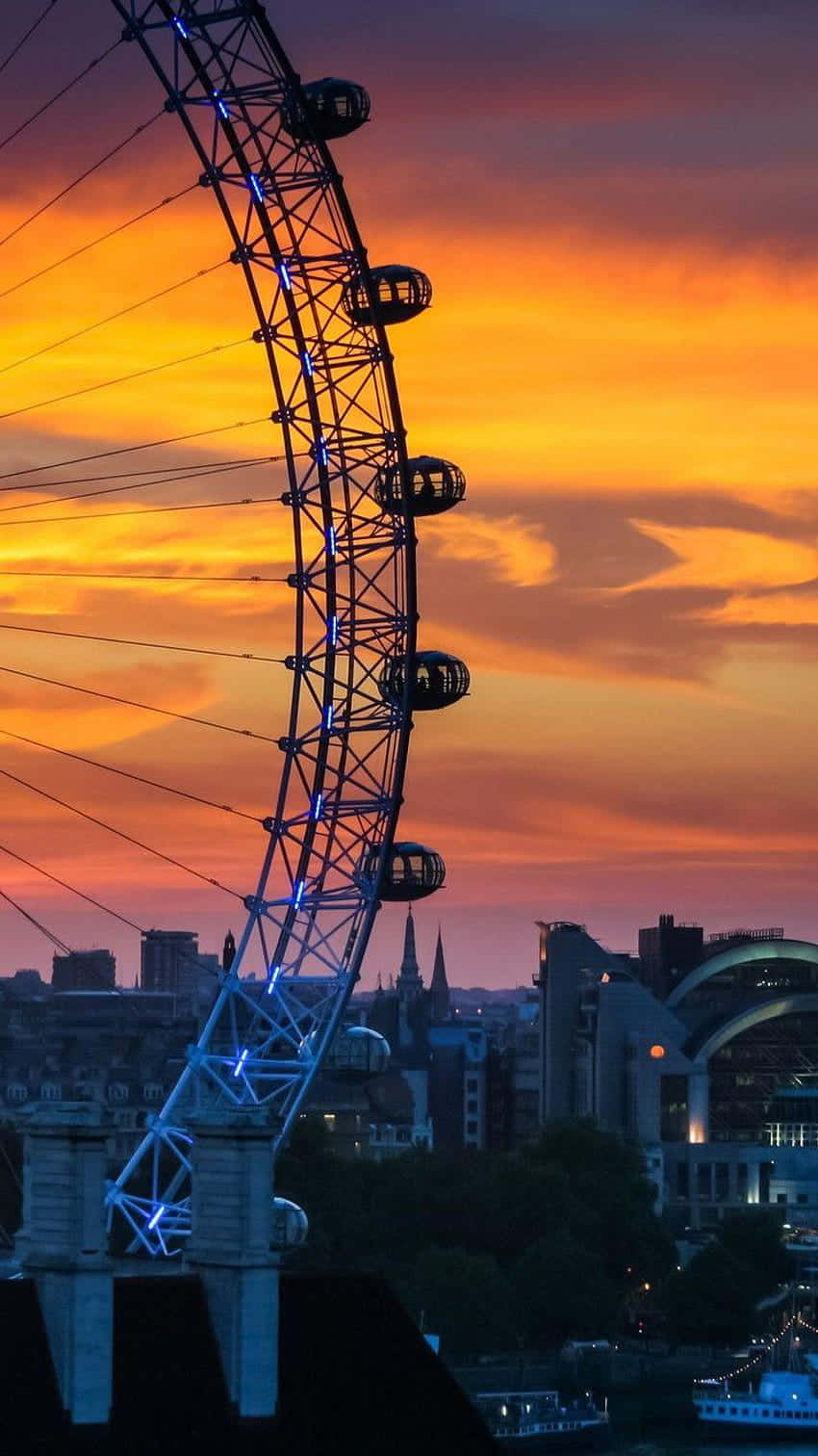 London Eye, London iPhone, fiery orange and pink sunset sky, HD Phone Wallpaper