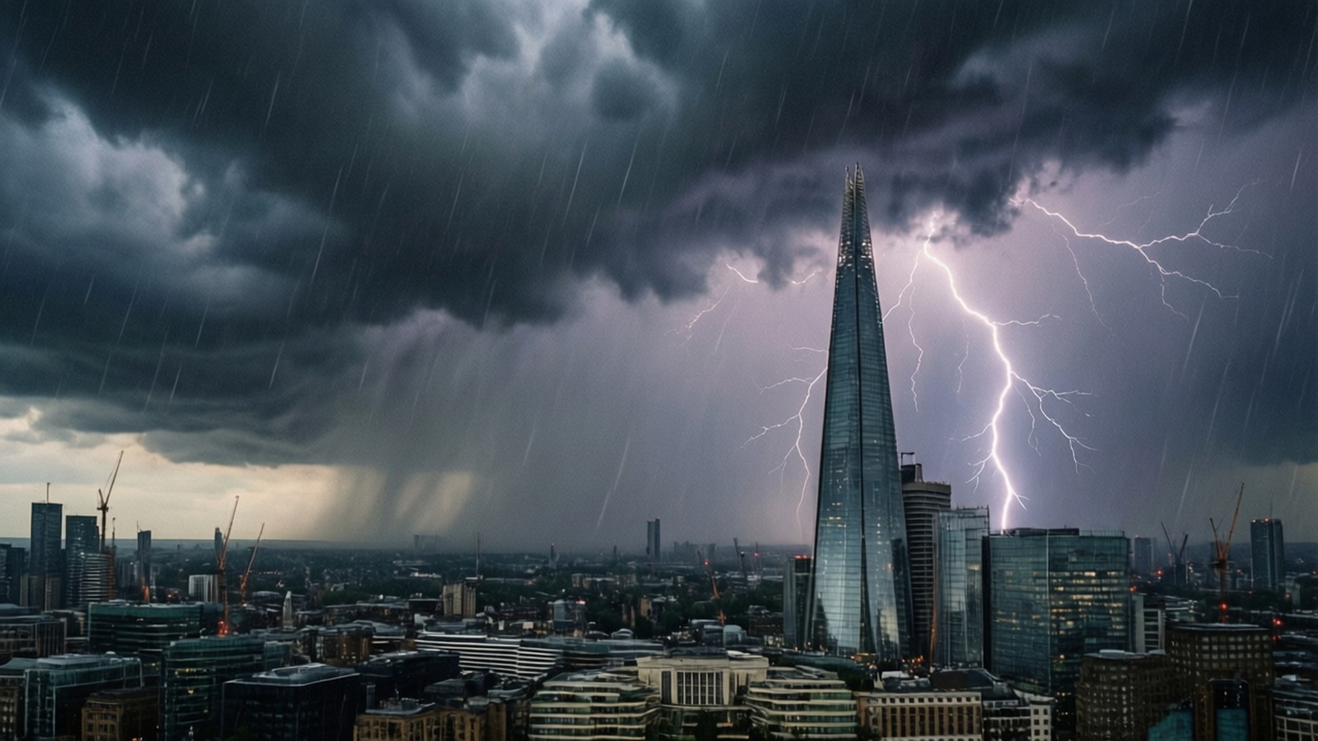 London, thunderstorm, skyscraper, Full HD Desktop Wallpaper