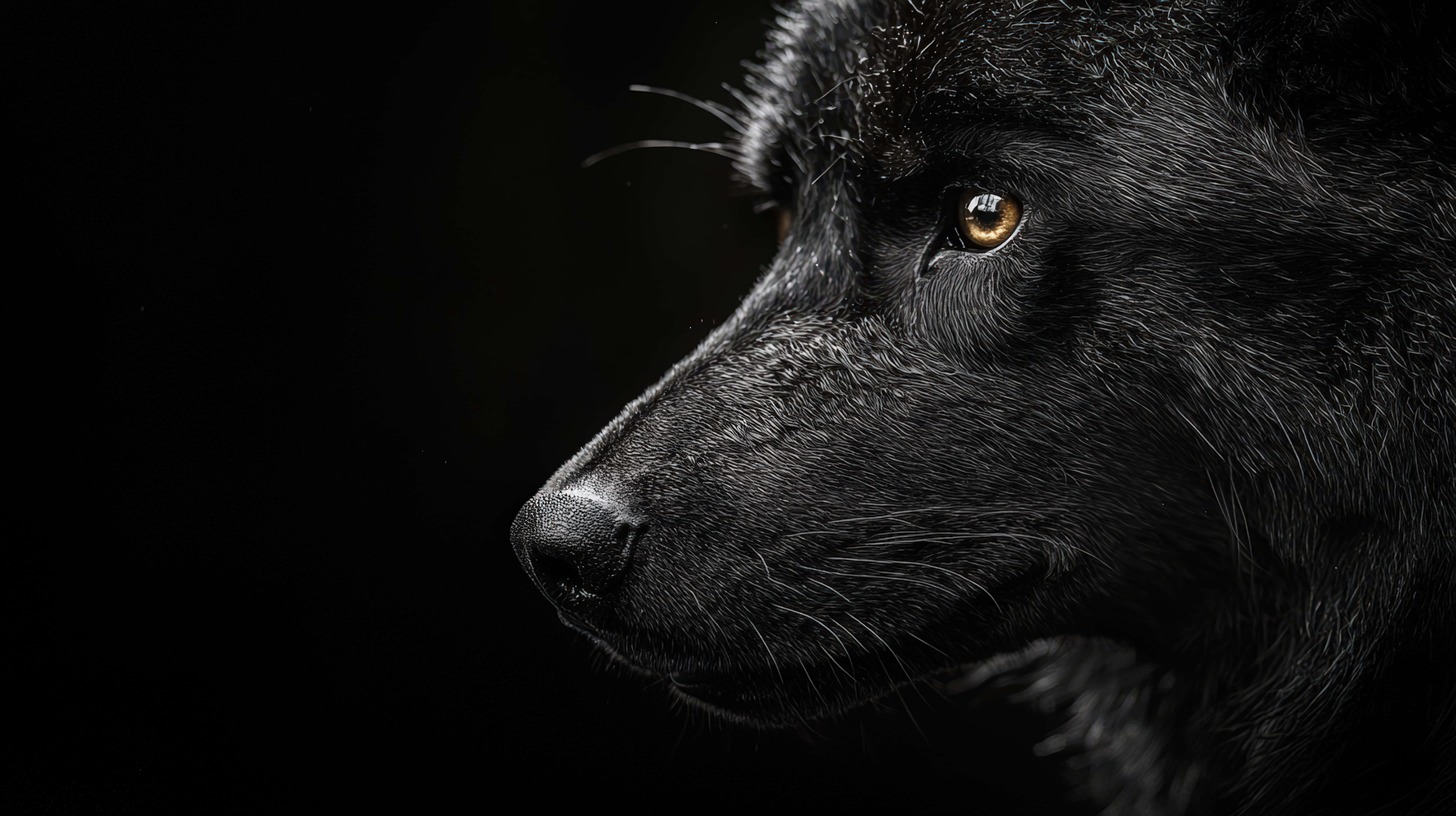black wolf, golden eyes, close-up, 8K Desktop Wallpaper