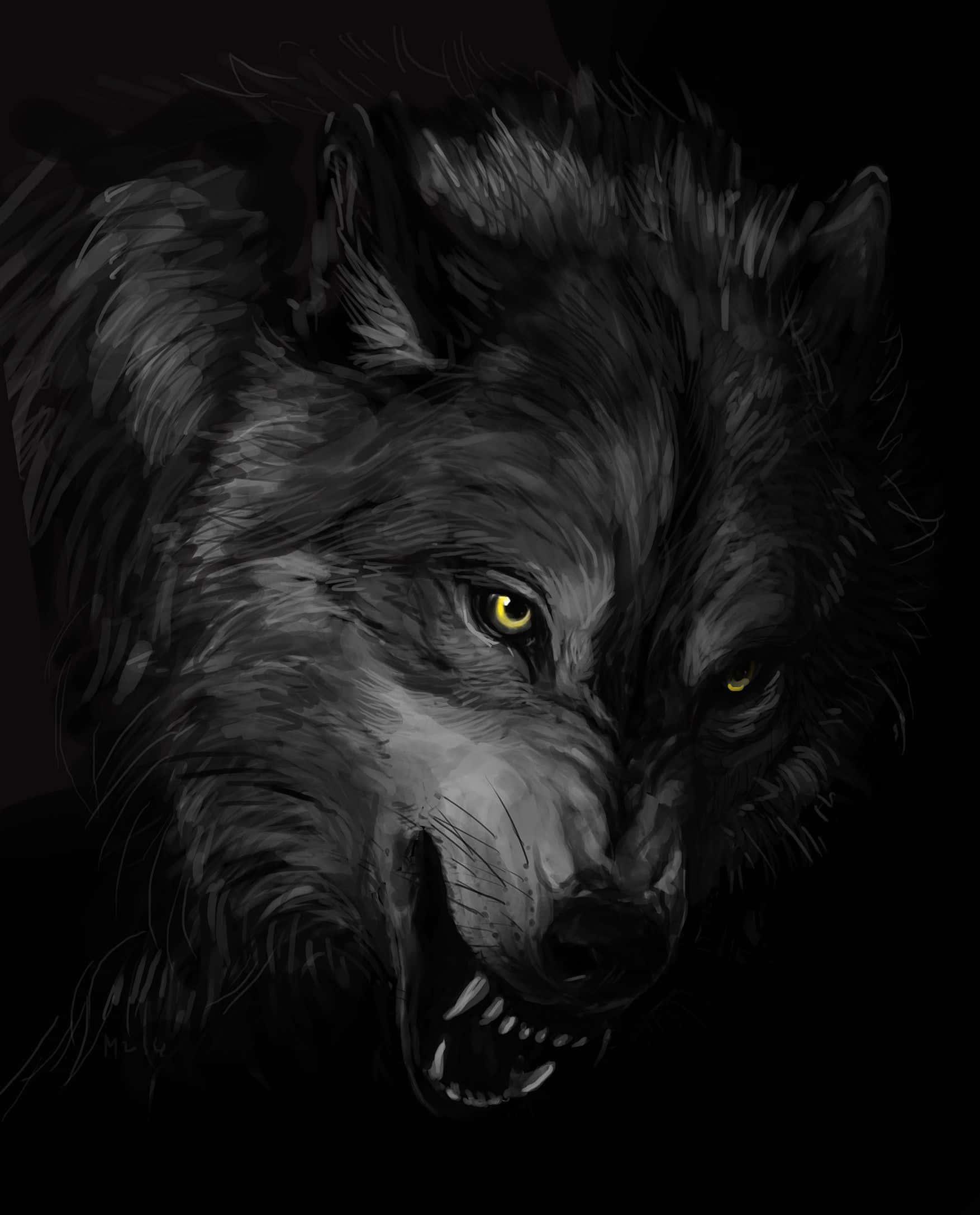 Lone Wolf, black wolf, glowing yellow eyes, Full HD Phone Wallpaper