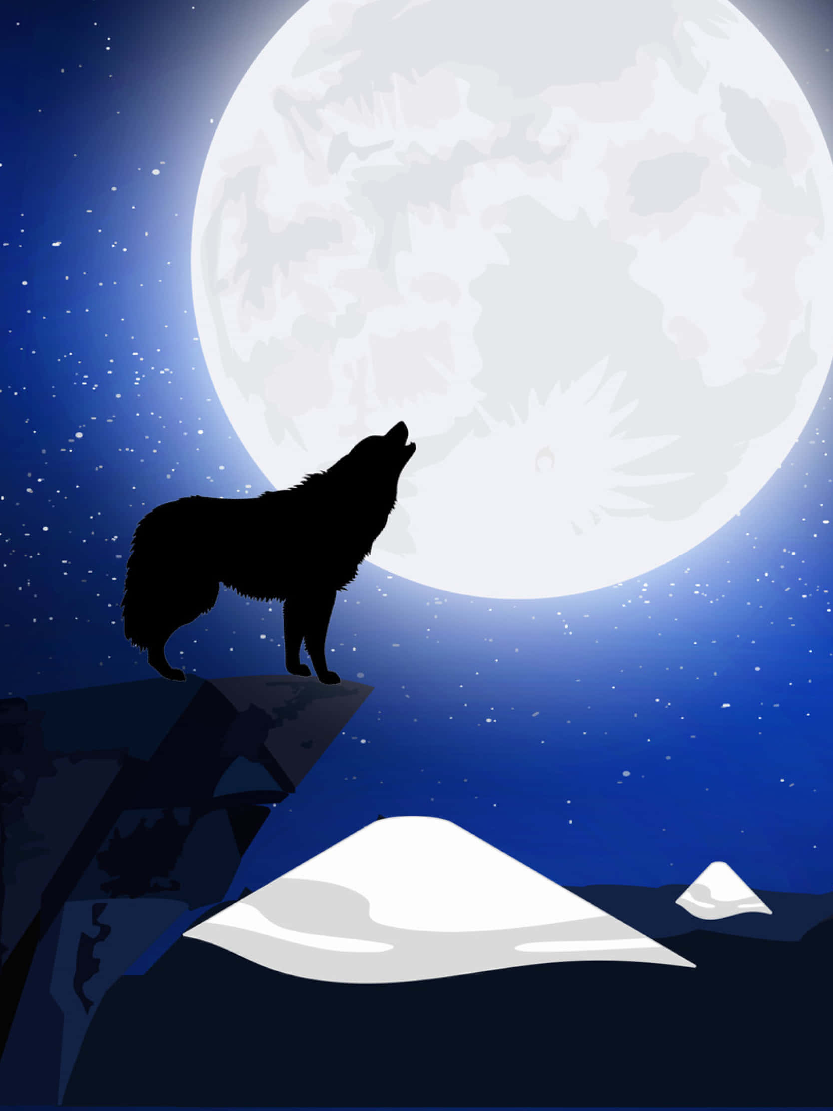 Lone Wolf, moon, snowy peaks, Full HD Phone Wallpaper