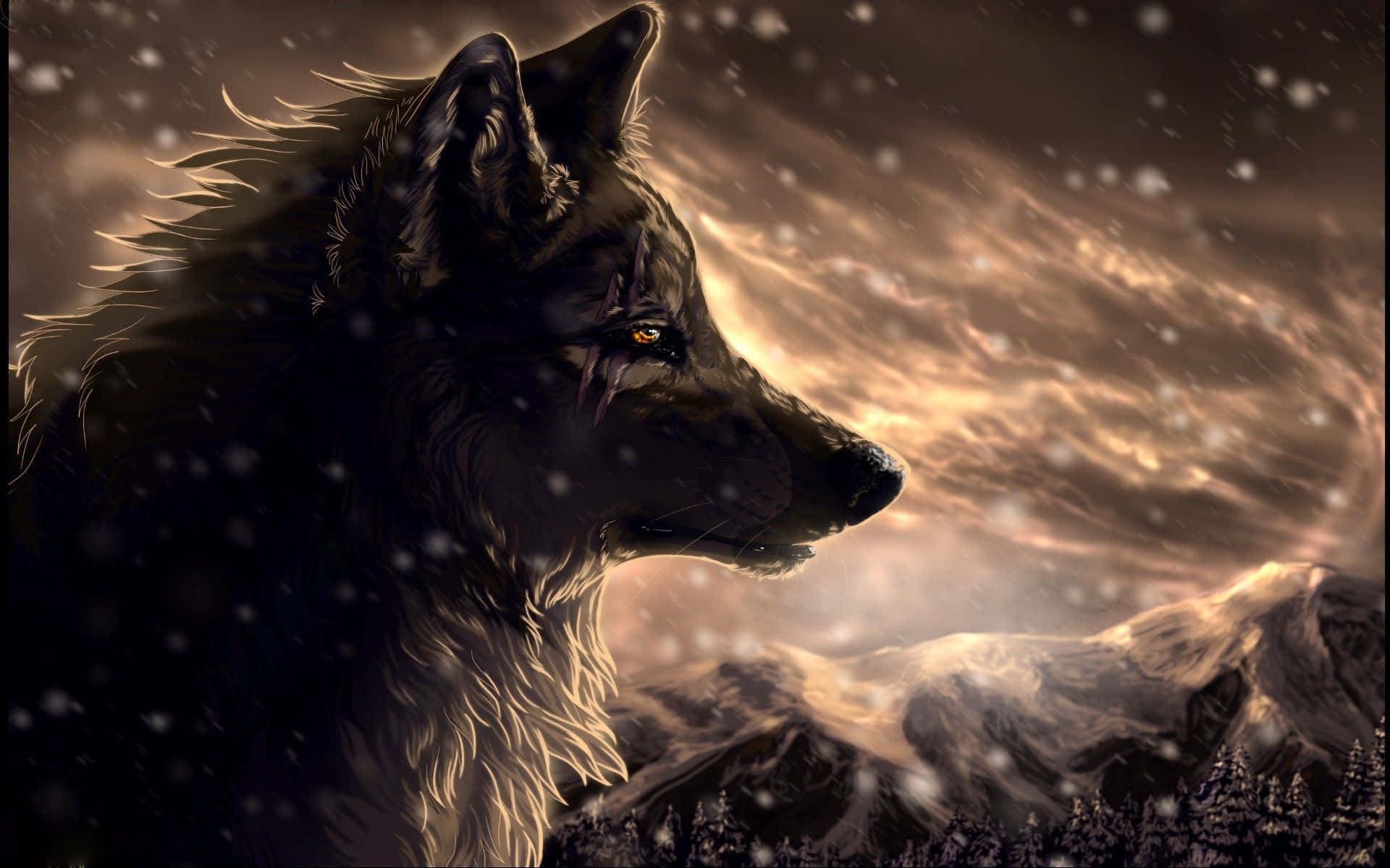 Lone Wolf, snowy forest, snowy mountain landscape, Full HD Desktop Wallpaper