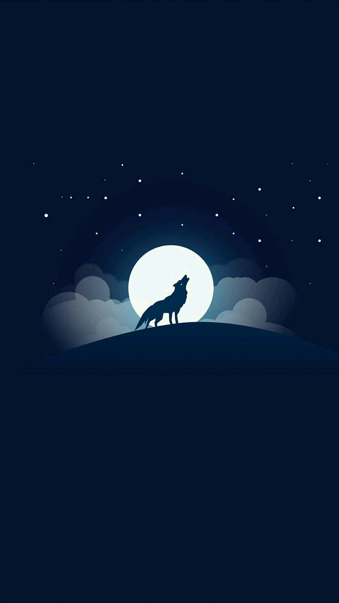 Lone Wolf, full moon, stars, Full HD Phone Wallpaper