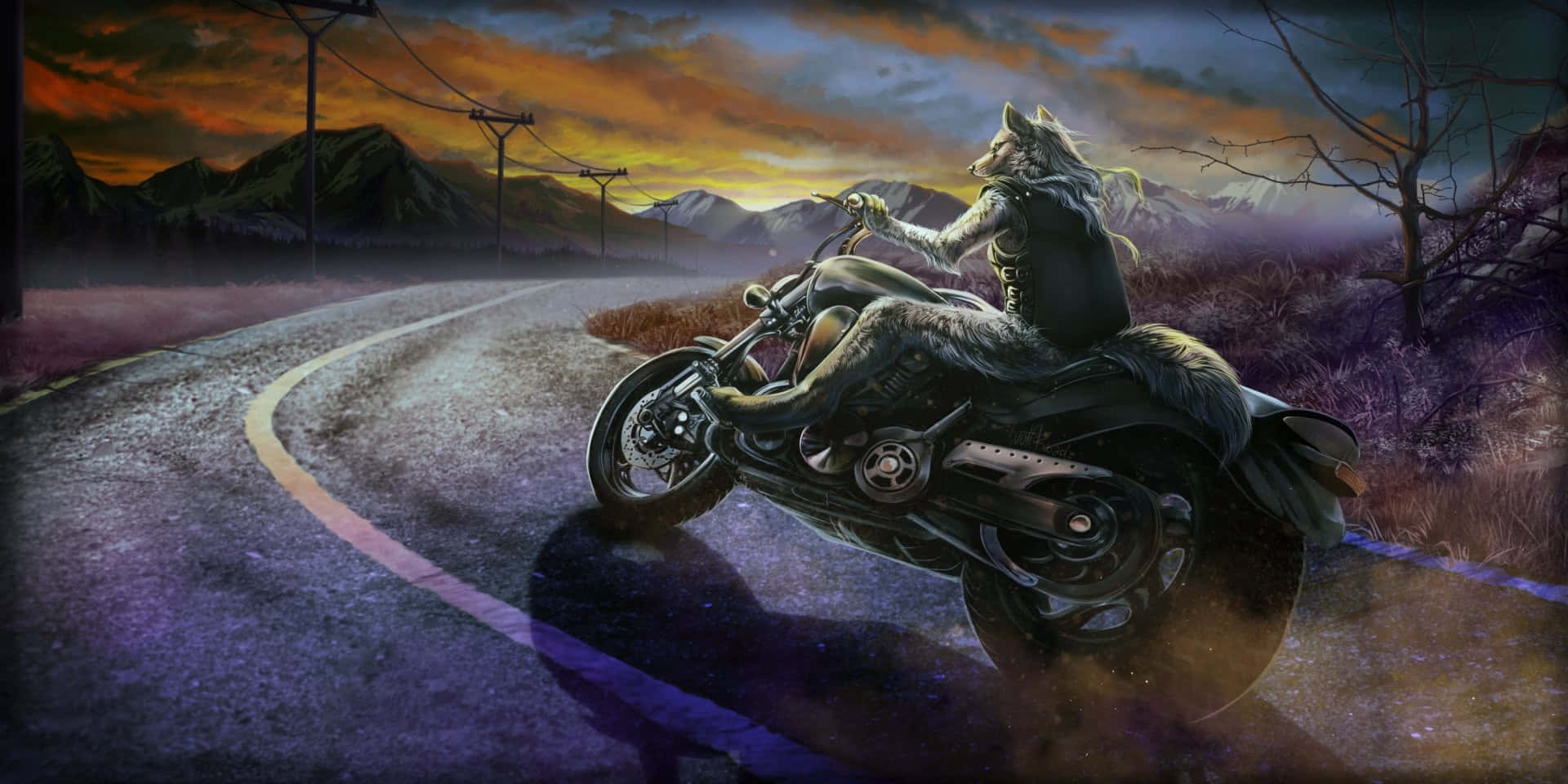 Lone Wolf, wolf woman, motorcycle, Full HD Desktop Wallpaper