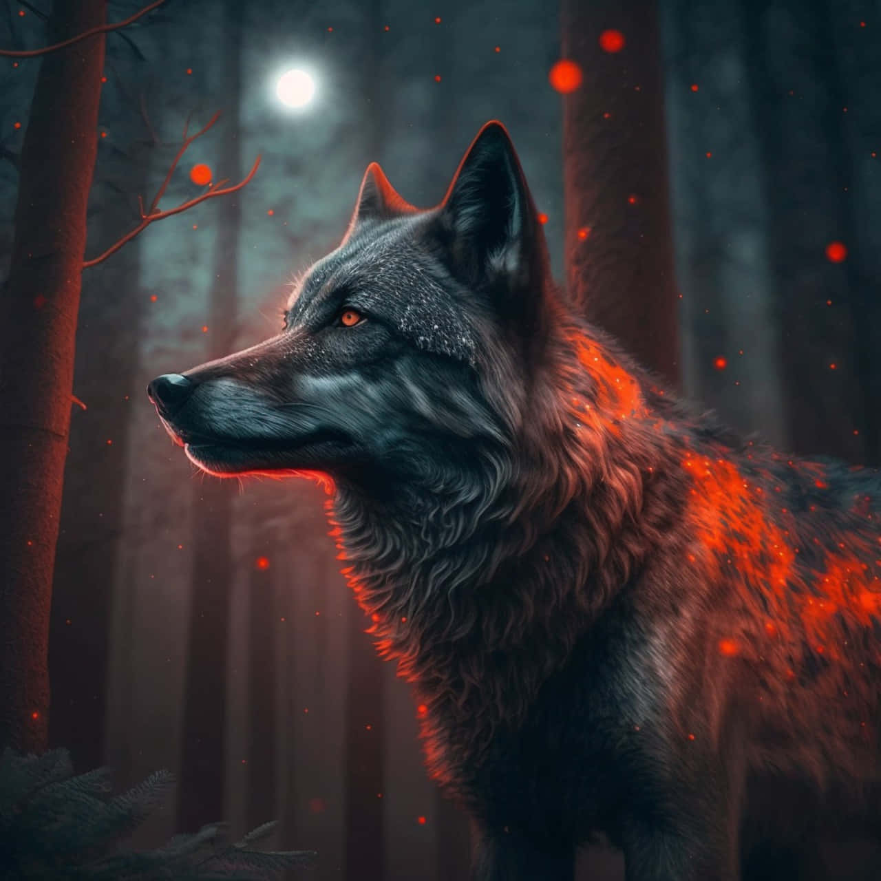 Lone Wolf, glowing amber eyes, misty forest, HD Desktop Wallpaper