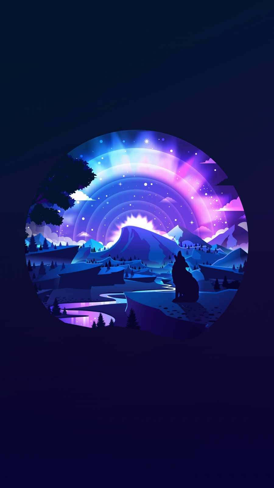 Lone Wolf, aurora borealis, snowy mountains, HD Phone Wallpaper