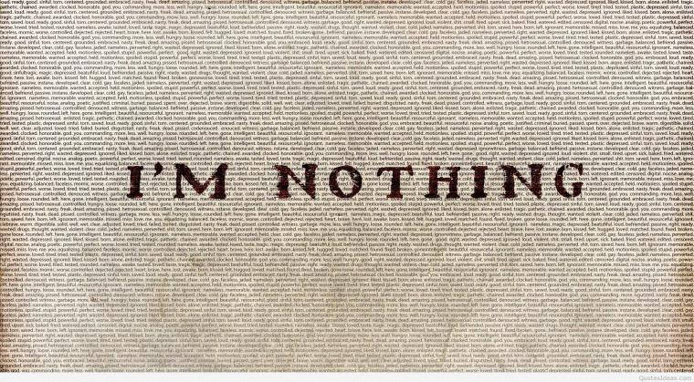 I'M NOTHING, textured dark gray background, faint repeating text patterns, SD Desktop Wallpaper