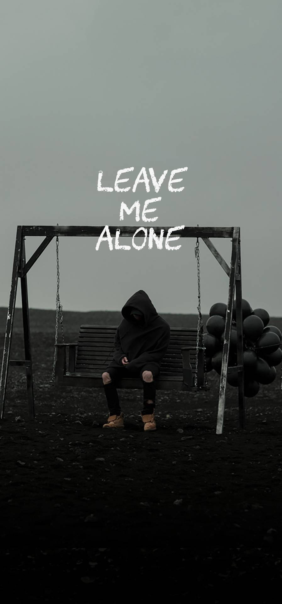 hooded figure, swing bench, gray sky, Full HD Phone Wallpaper