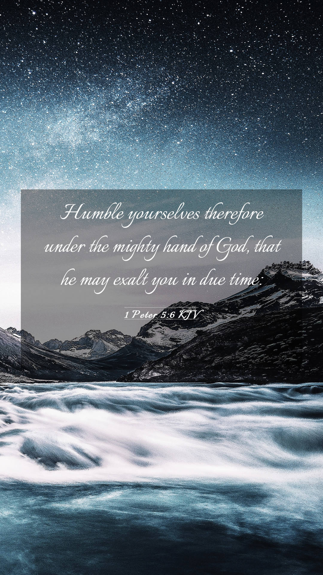 Humble Sea Quote, starry night sky, snow-capped mountains, Full HD Phone Wallpaper