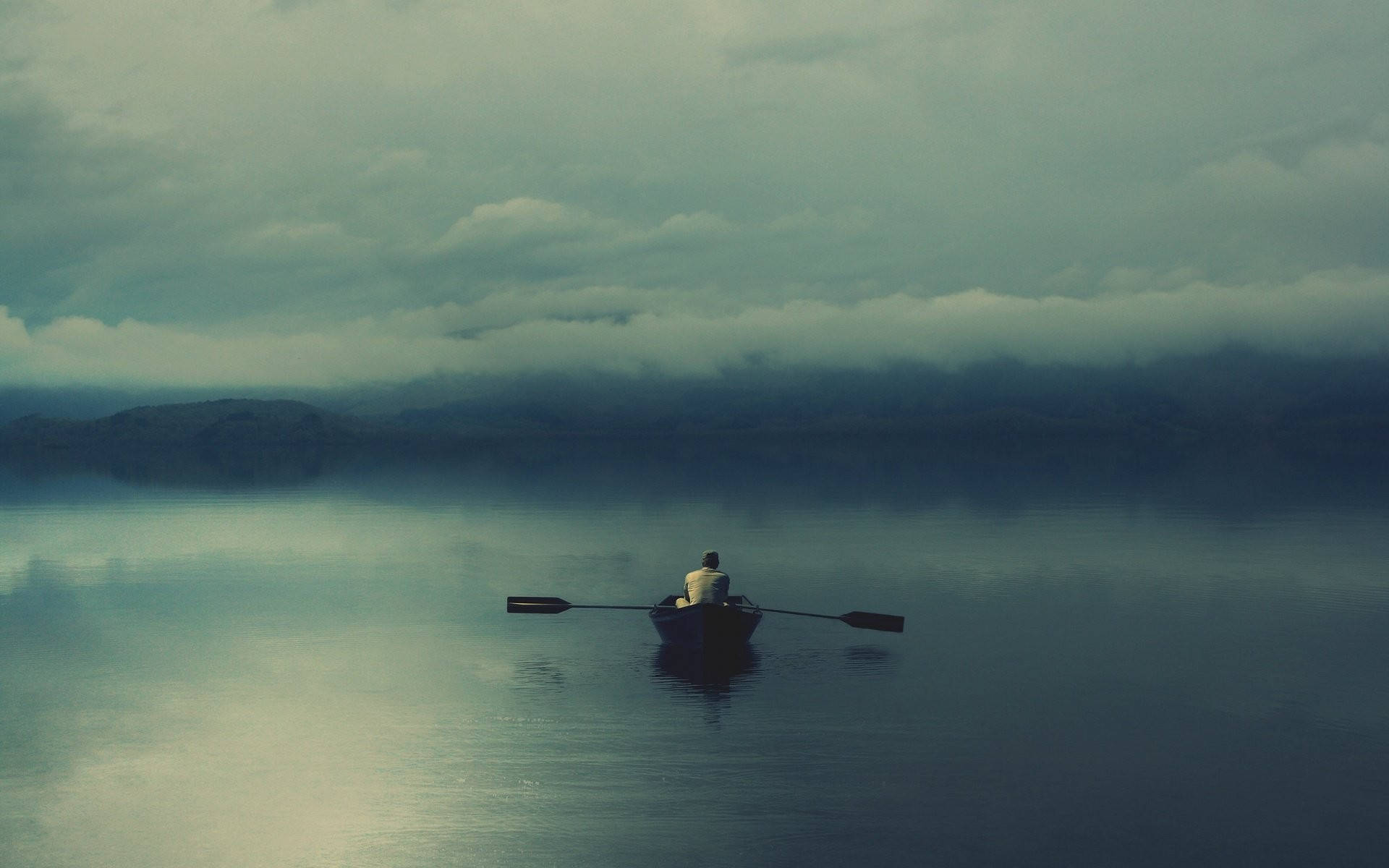 lonely, depressed man, boat, Full HD Desktop Wallpaper