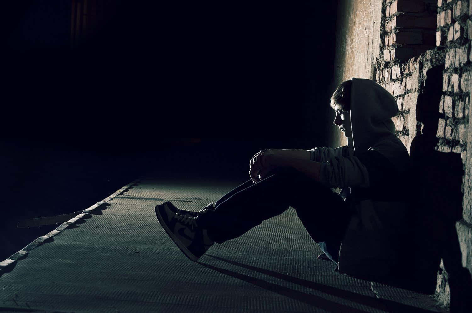 Loner, hoodie, brick wall, HD Desktop Wallpaper