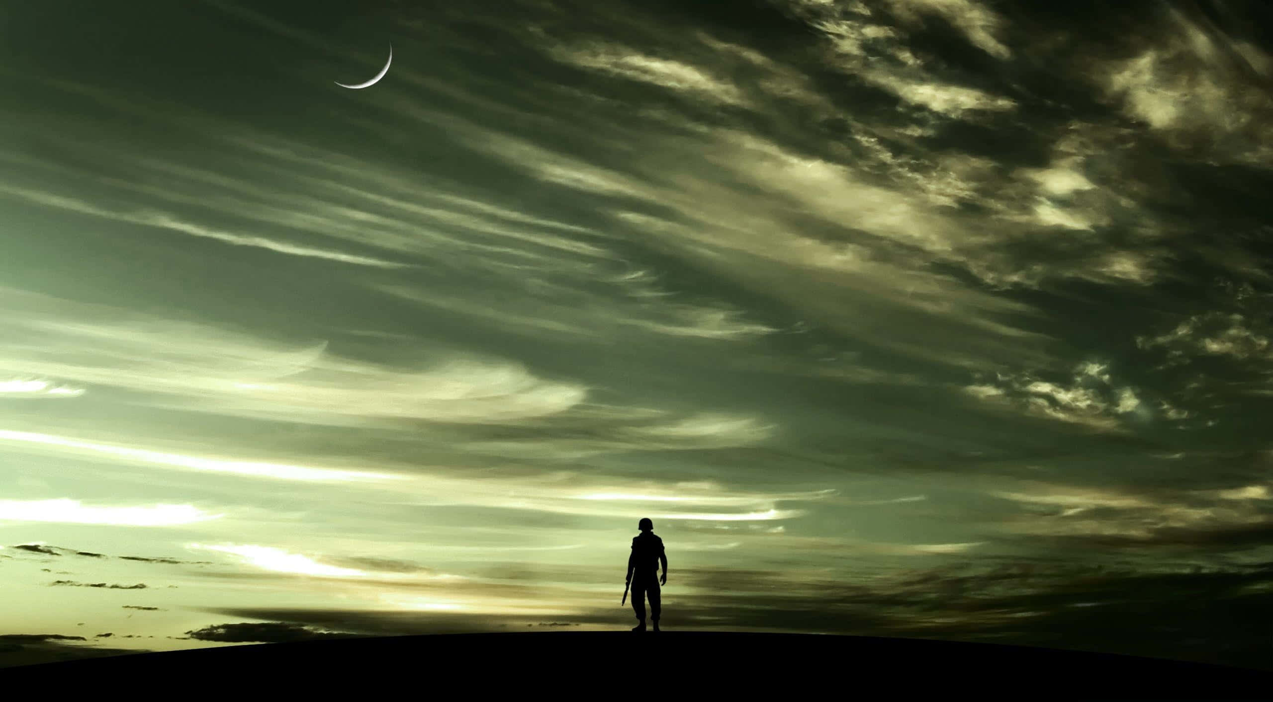 Loner, twilight sky, crescent moon, 2K Desktop Wallpaper
