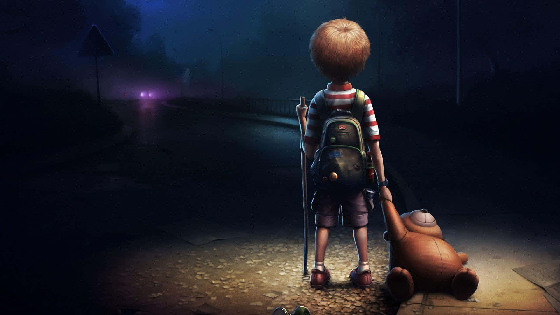 Loner, child, backpack, Full HD Desktop Wallpaper