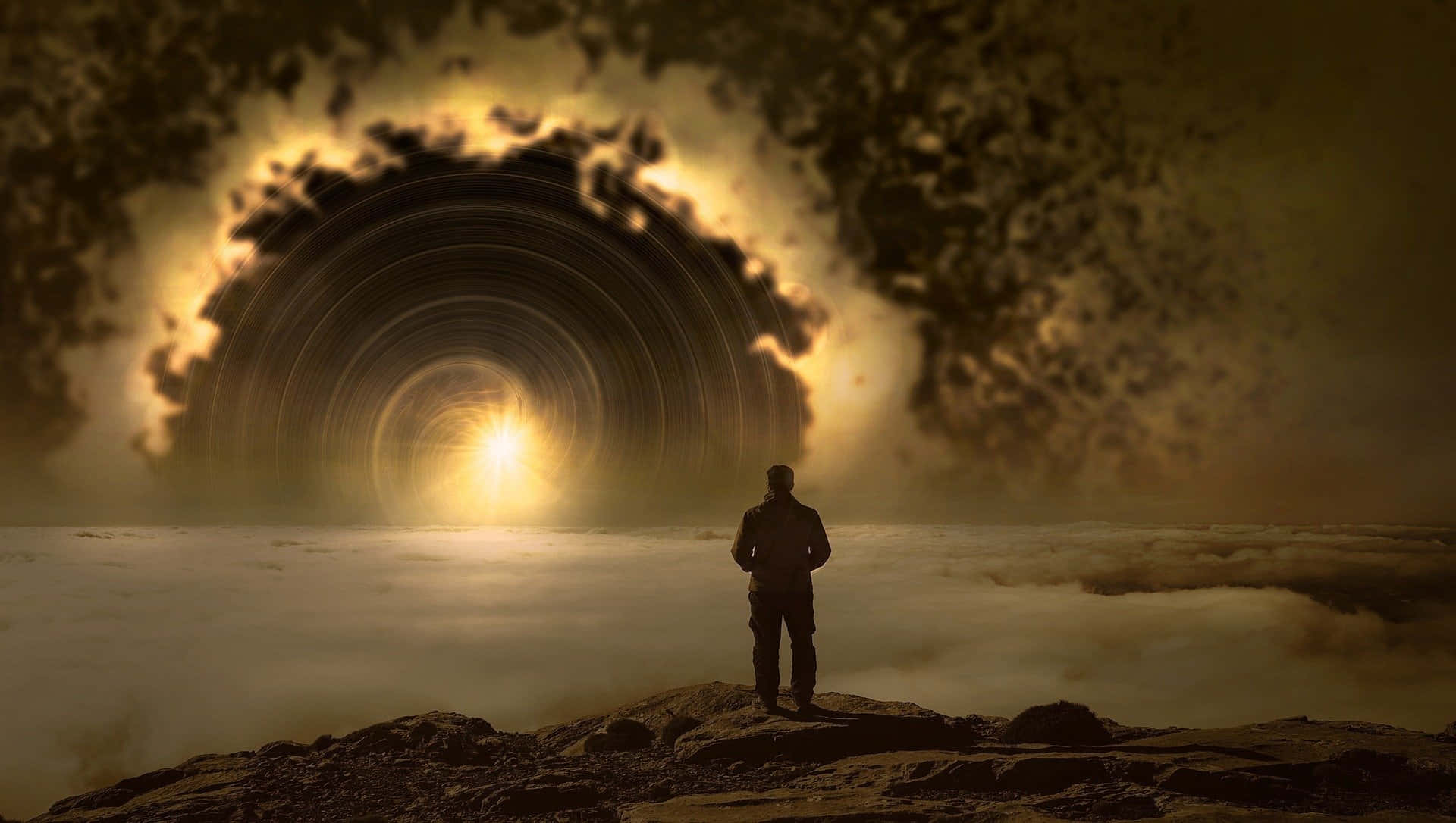 Loner, black hole, cosmic tunnel, Full HD Desktop Wallpaper