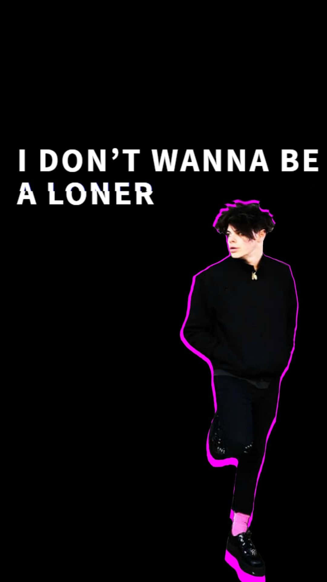 Loner, neon pink outline, black background, Full HD Phone Wallpaper